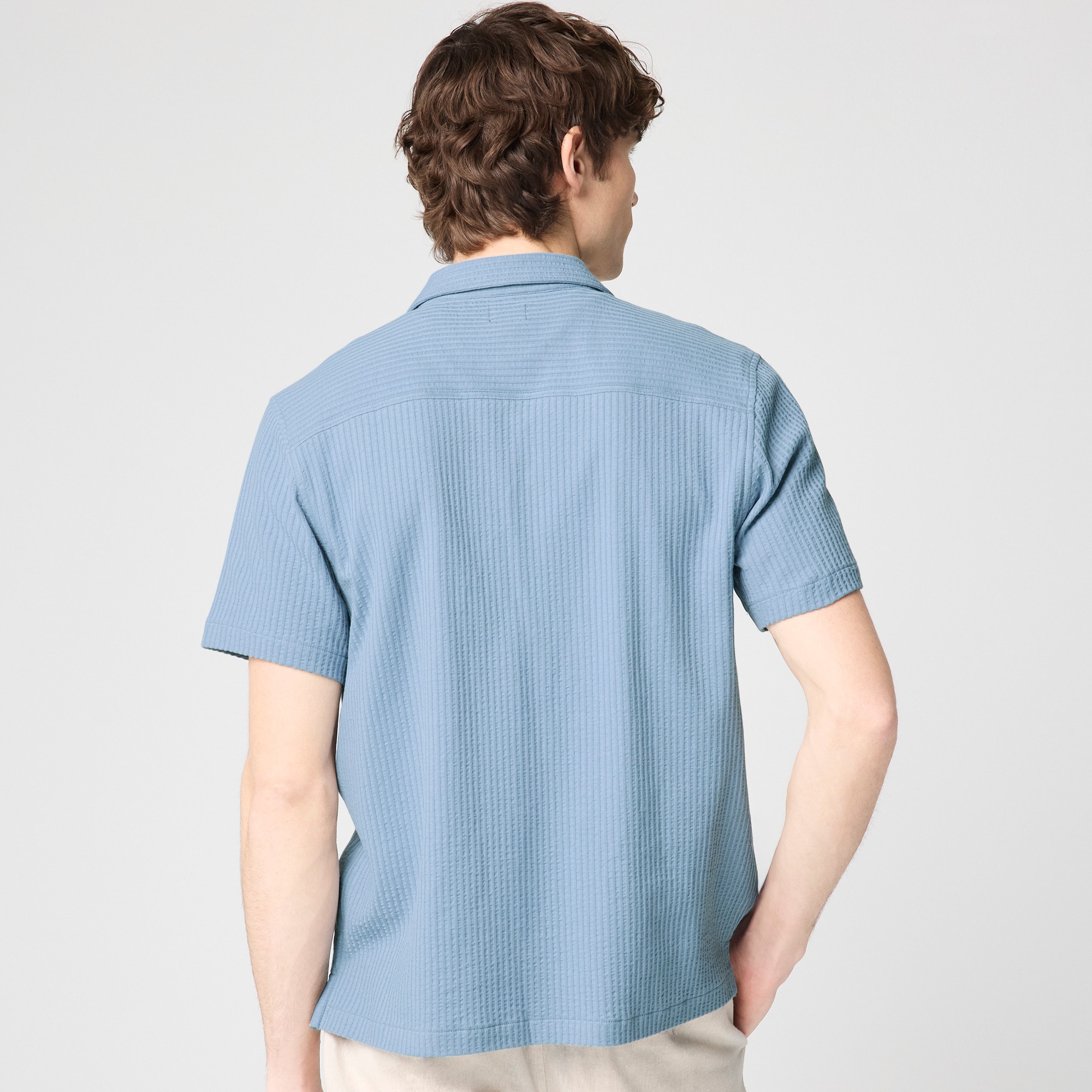 Knit seersucker camp shirt