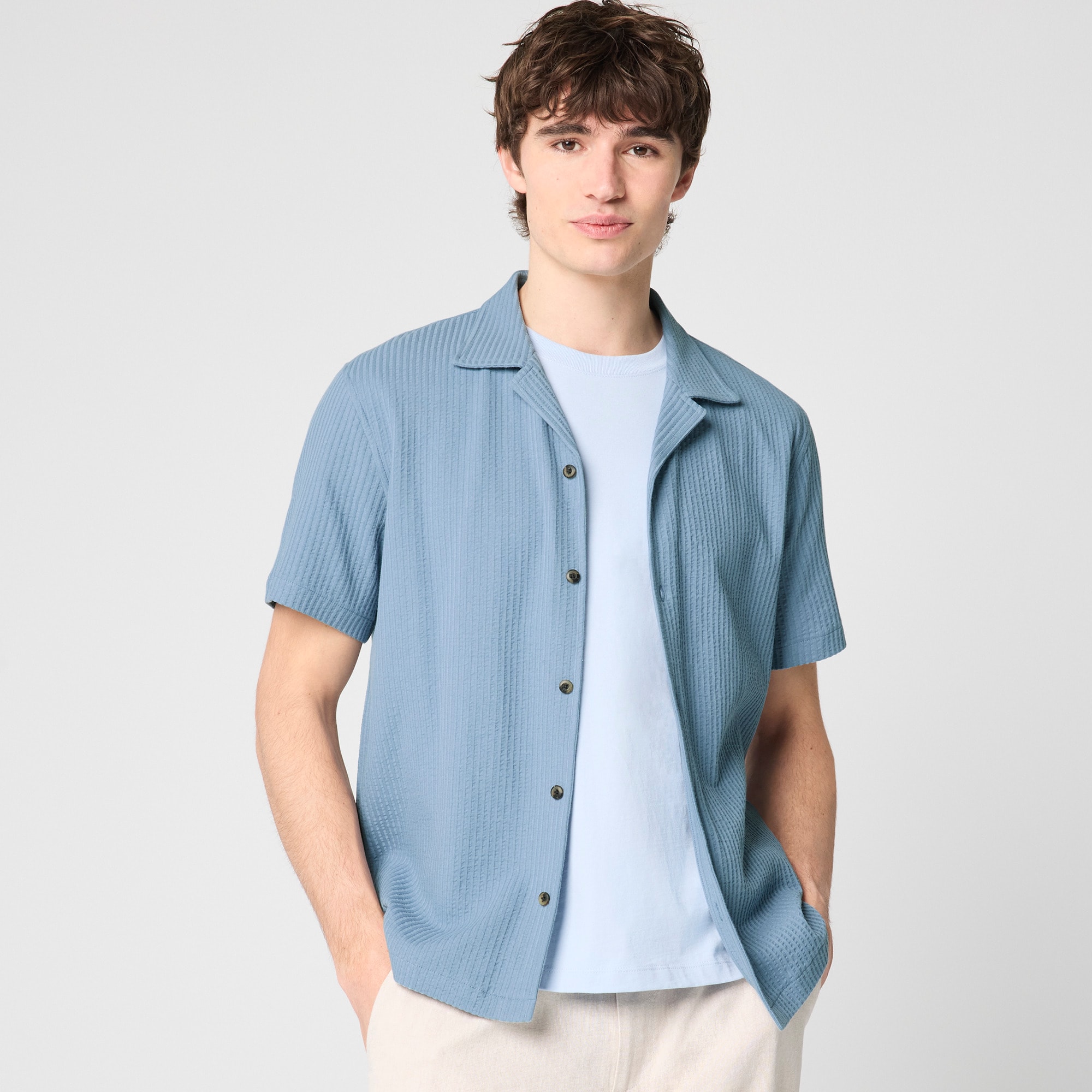 mens Knit seersucker camp shirt