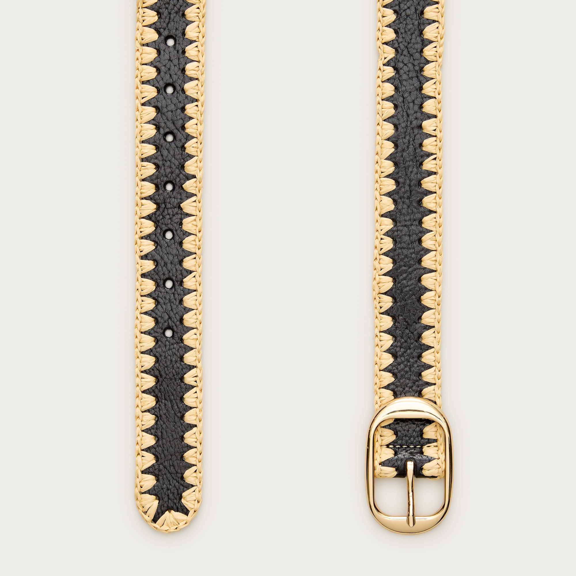 Oval Buckle Belt In Leather And Faux Raffia For Women | J.Crew