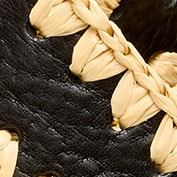 Oval buckle belt in leather and faux raffia BLACK