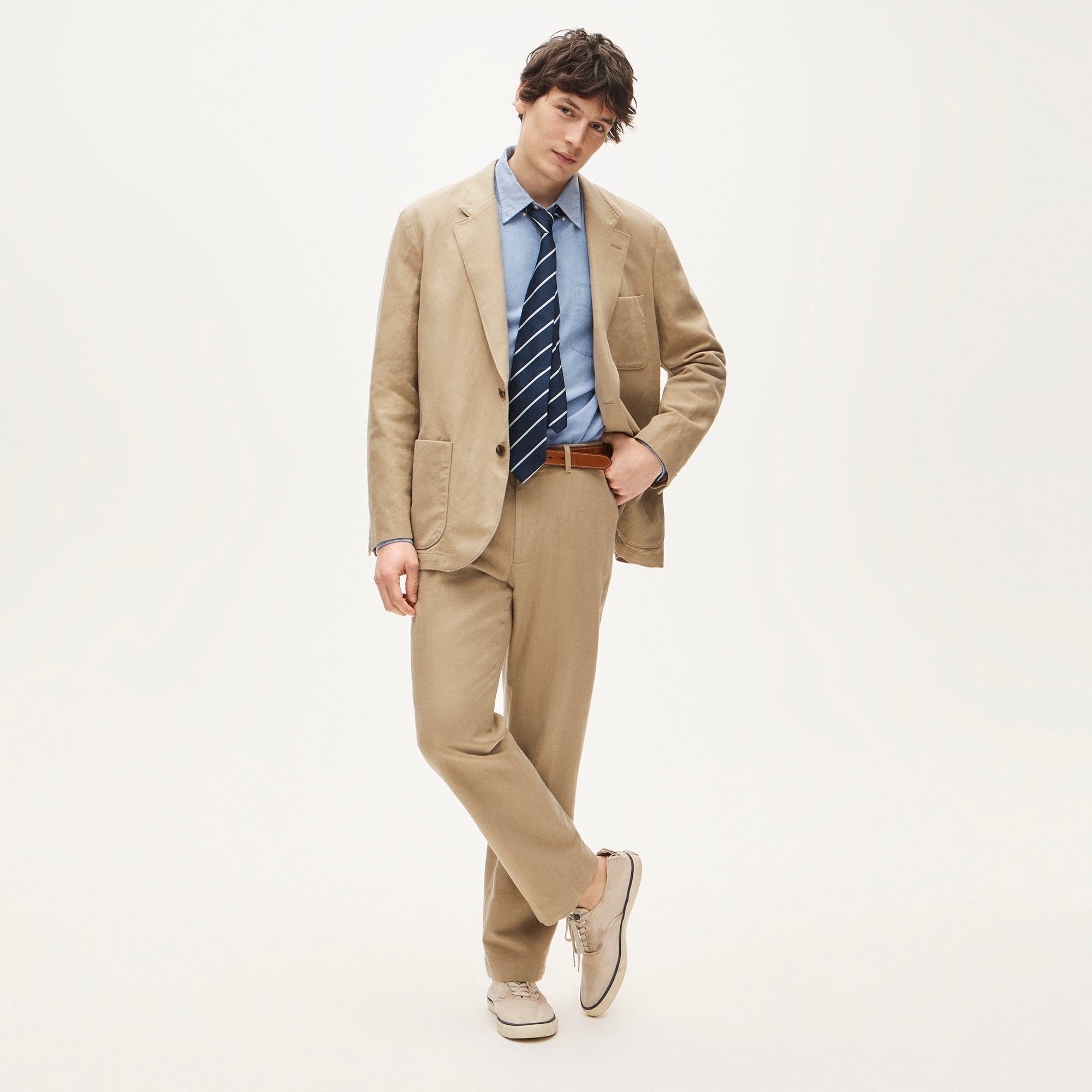 Relaxed-fit suit jacket in Italian cotton-linen twill blend