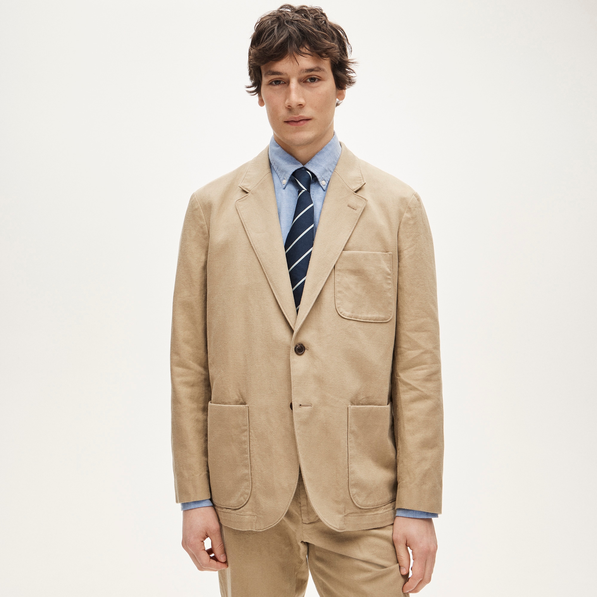 Relaxed-fit suit jacket in Italian cotton-linen twill blend
