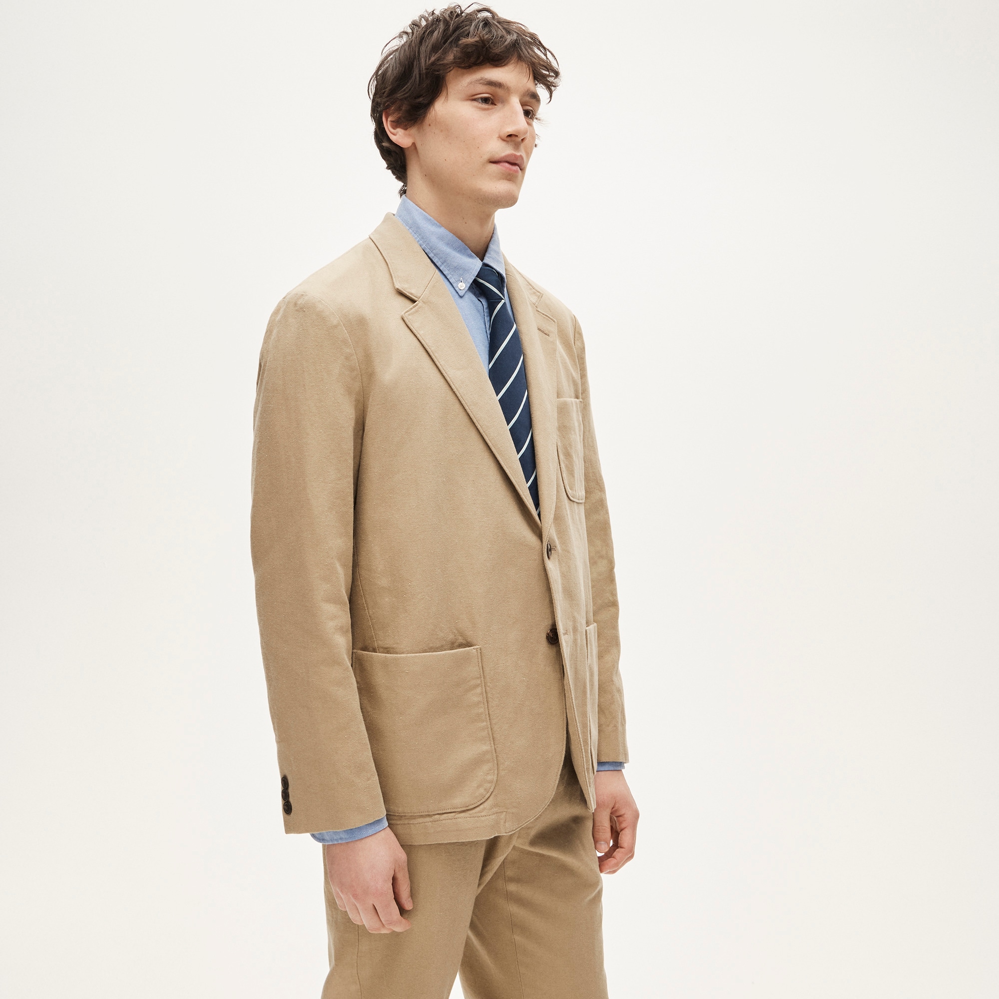 Relaxed-fit suit jacket in Italian cotton-linen twill blend