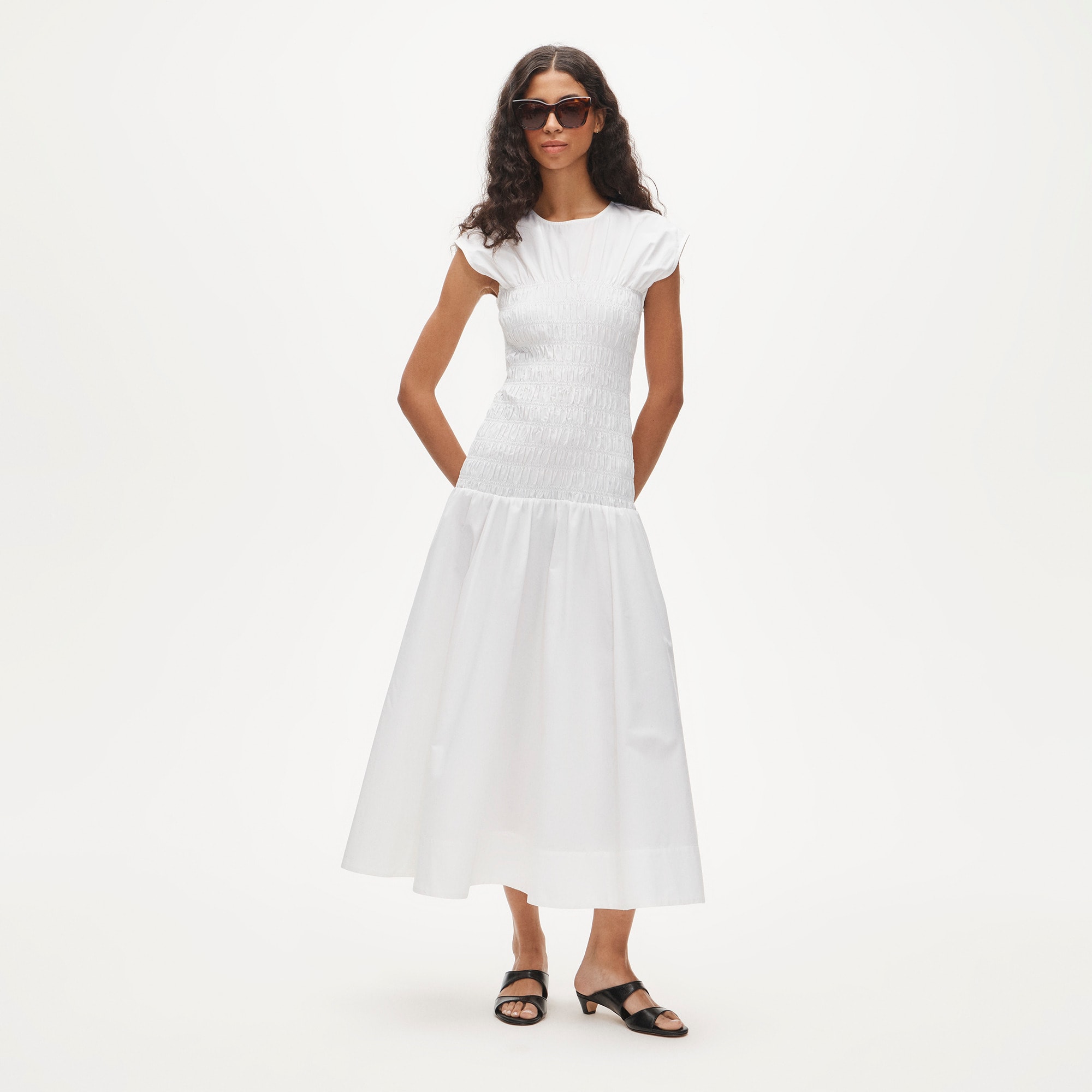 Smocked Dress In Cotton Poplin For Women | J.Crew