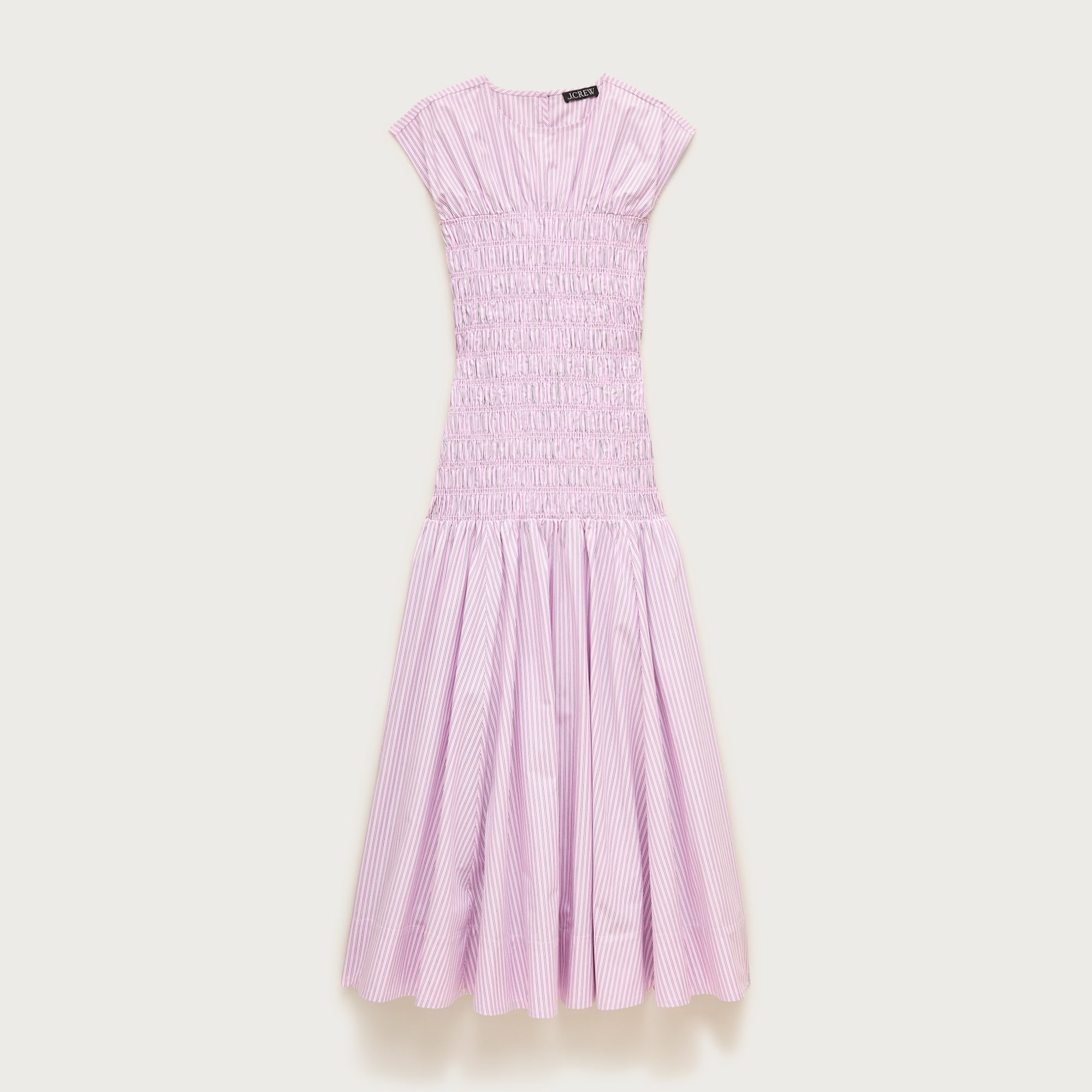 Smocked dress in striped cotton poplin