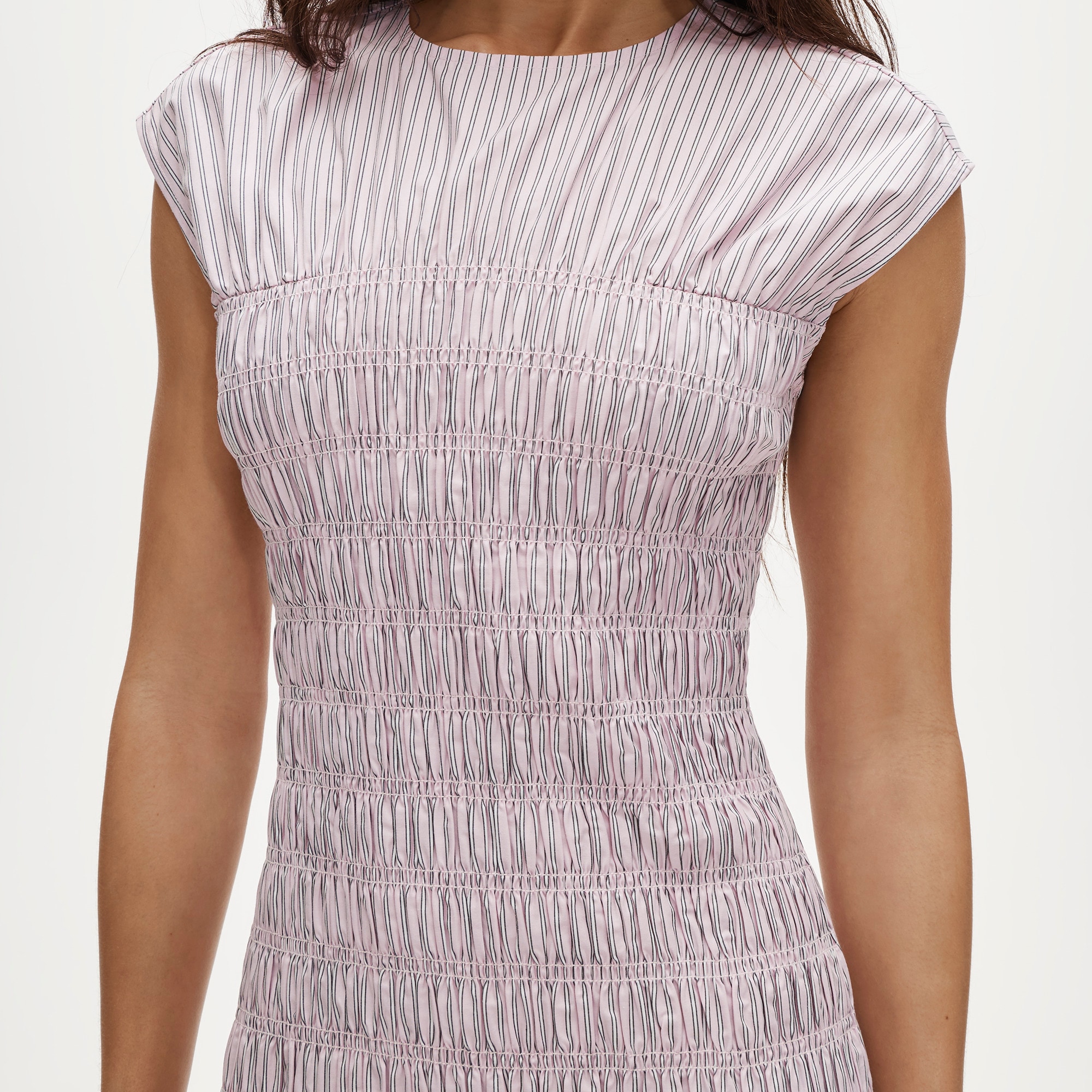 Smocked dress in striped cotton poplin