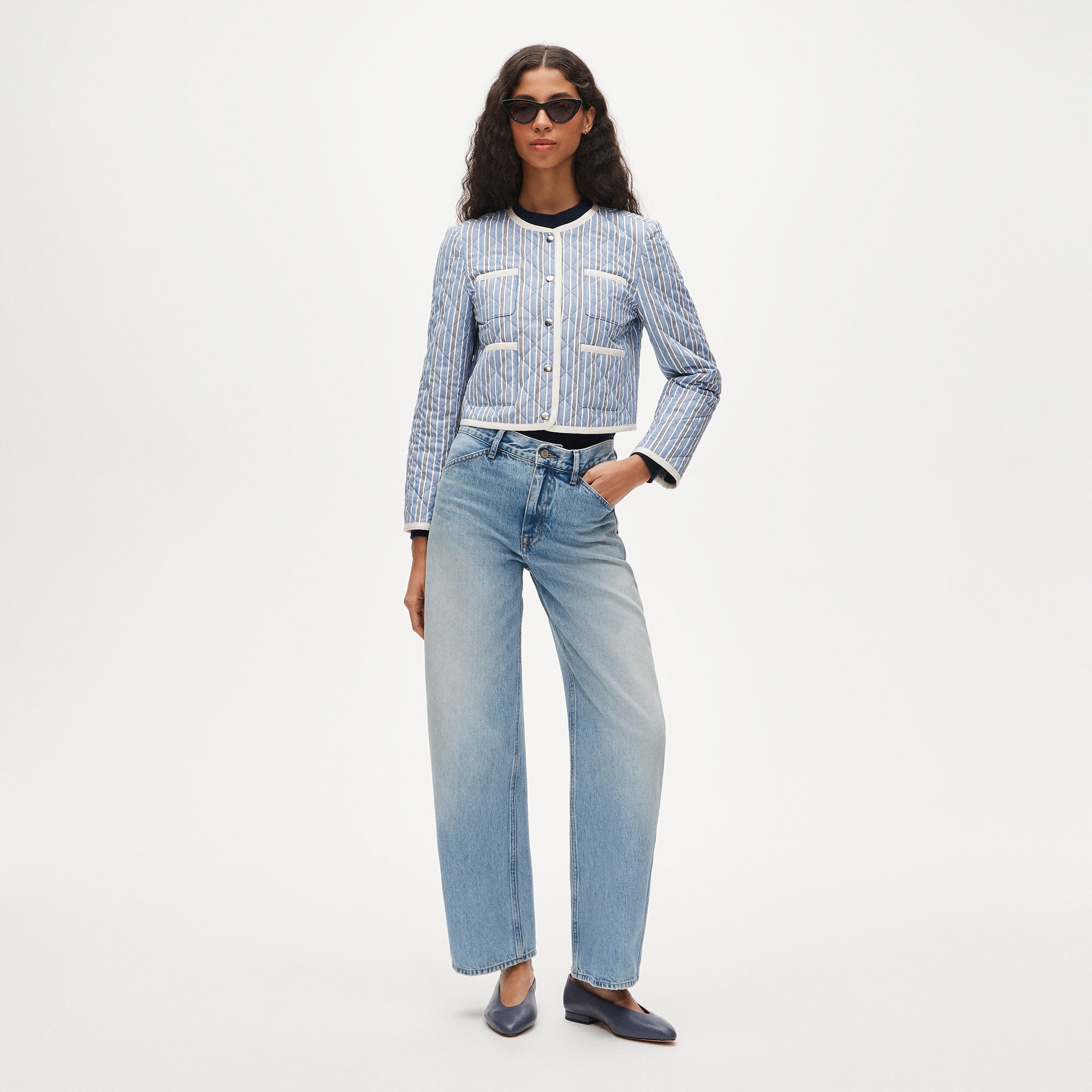 Quilted lady jacket in striped cotton