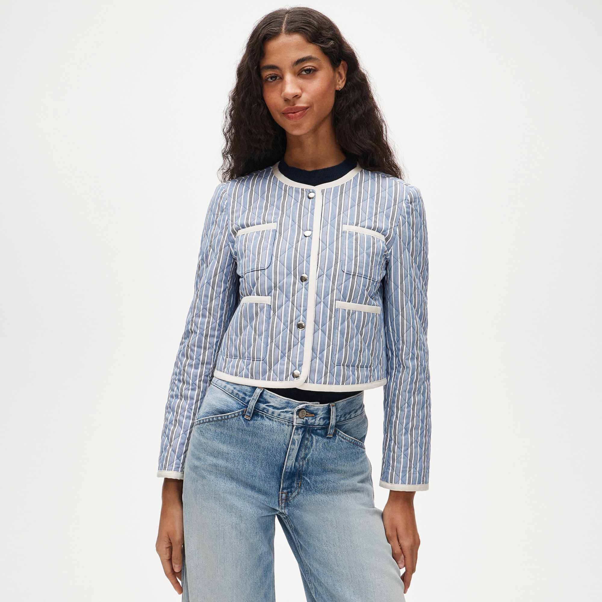 Quilted lady jacket in striped cotton