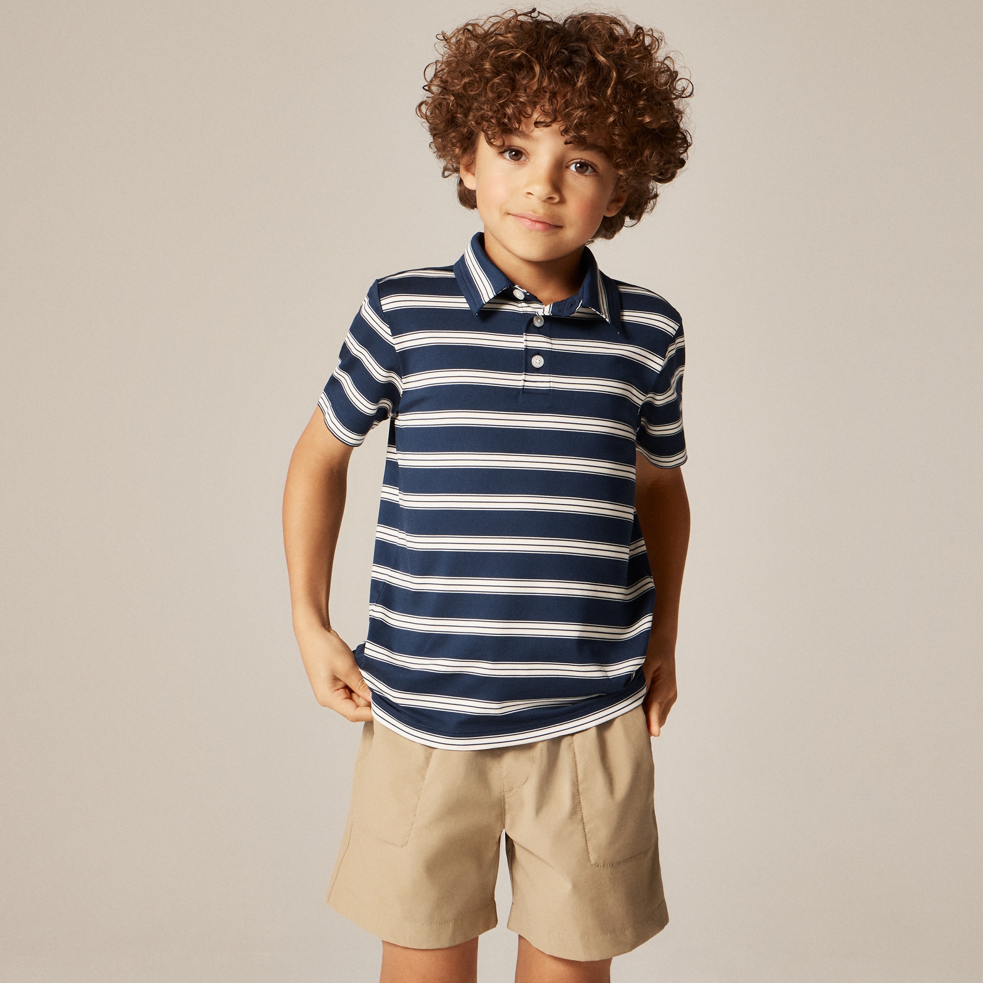 Kids' short-sleeve active polo shirt in stripe