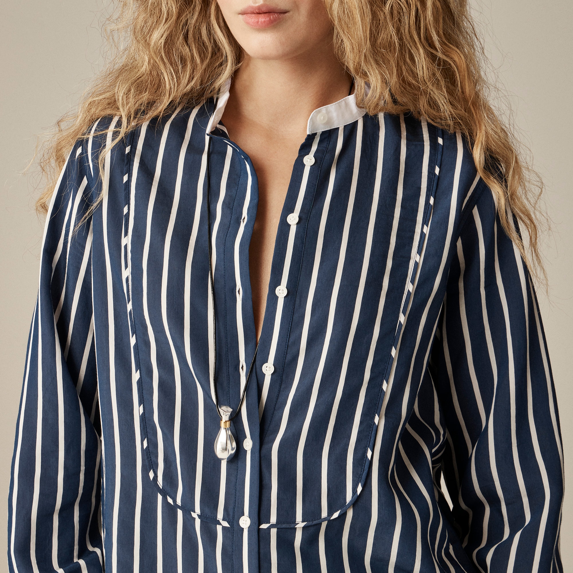 Tuxedo-bib button-up shirt in stripe - image 4
