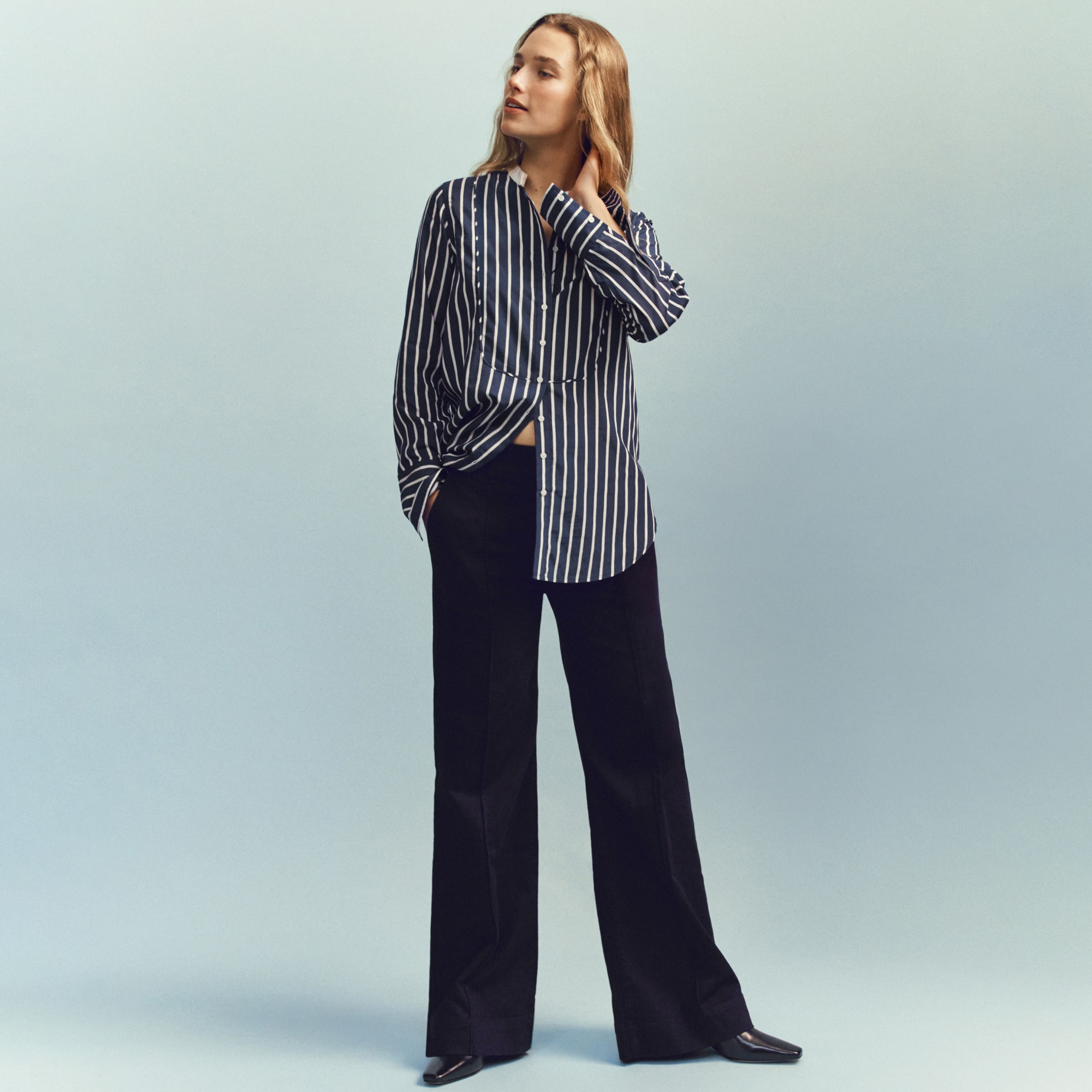 womens Tuxedo-bib button-up shirt in stripe