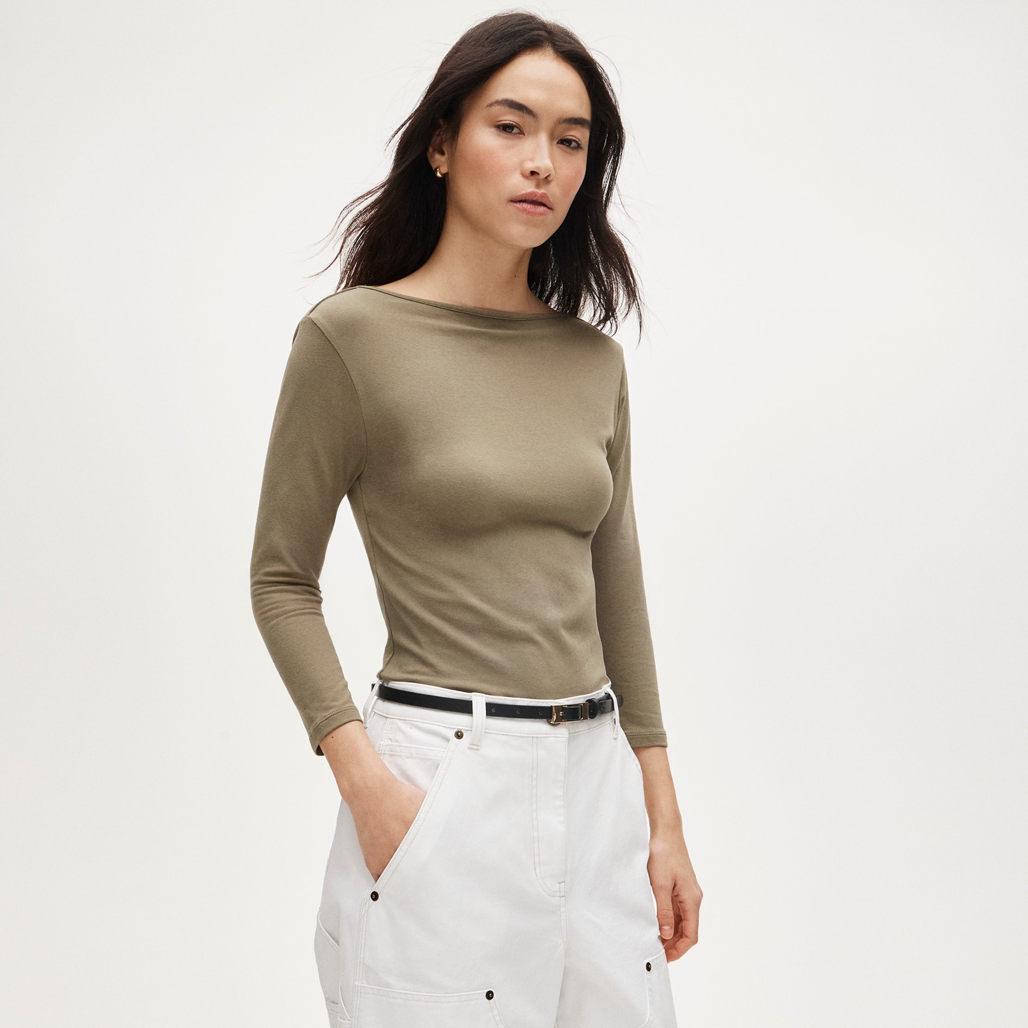 Ballet-sleeve top in lightweight stretch cotton blend