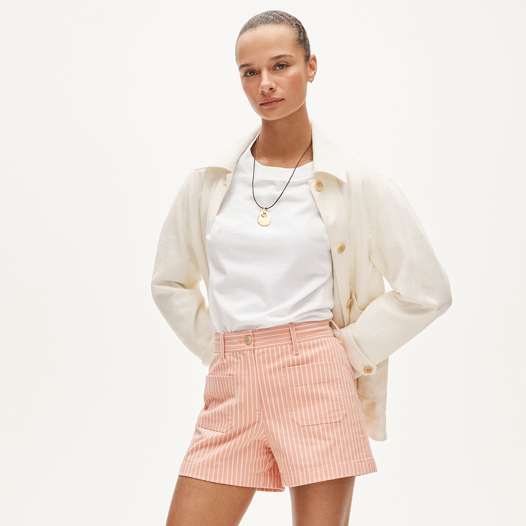 Patch-pocket chino short in stripe - image 2