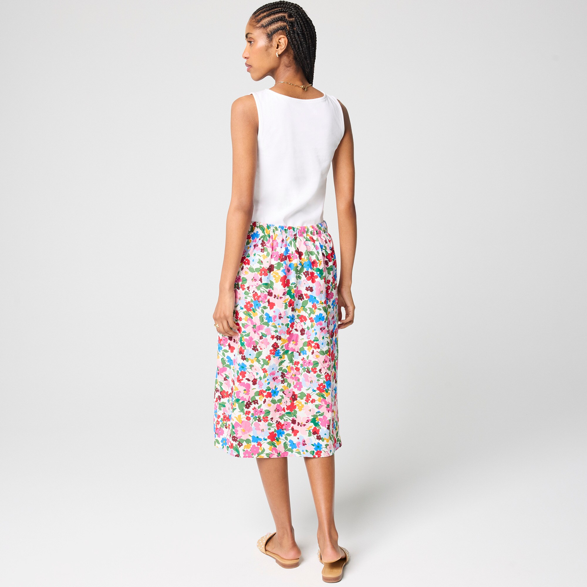 Linen-blend midi skirt