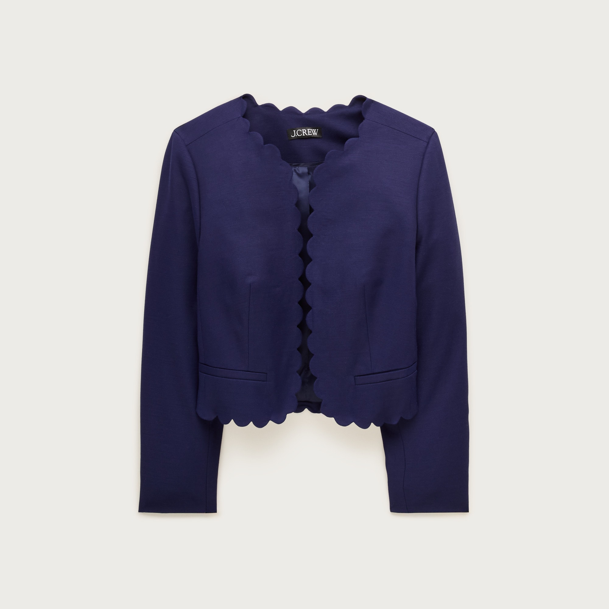 Louisa lady jacket with scalloped trim in Gramercy linen blend