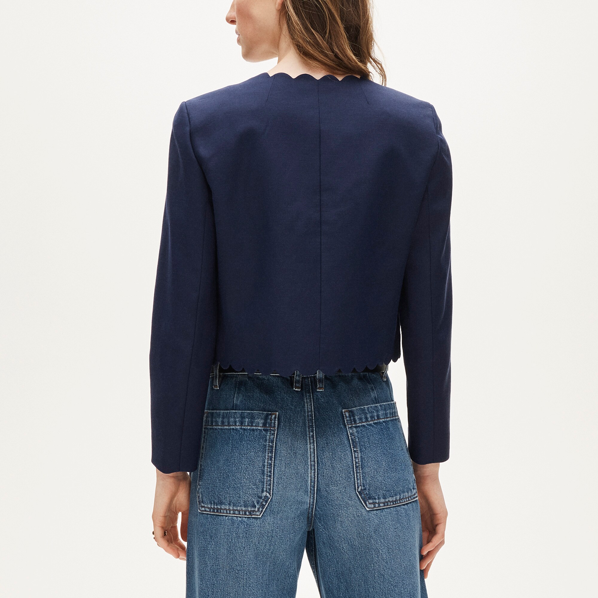 Louisa lady jacket with scalloped trim in Gramercy linen blend