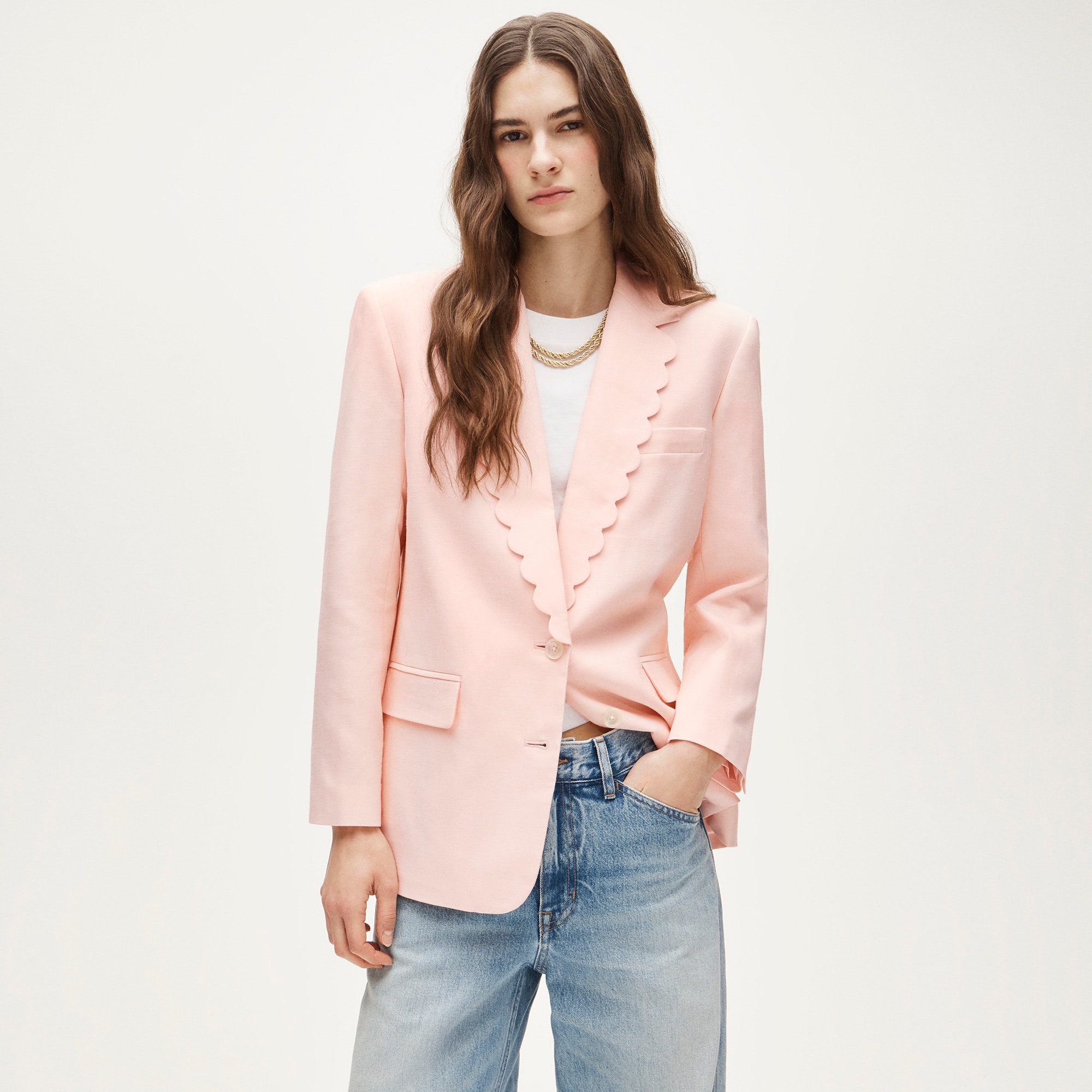  Gamine scallop-trim blazer in Gramercy linen blend