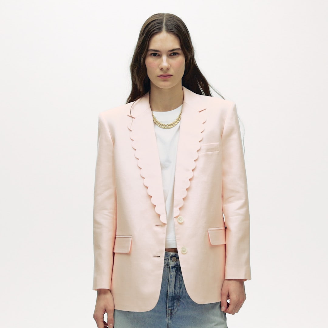 Gamine scallop-trim blazer in Gramercy linen blend