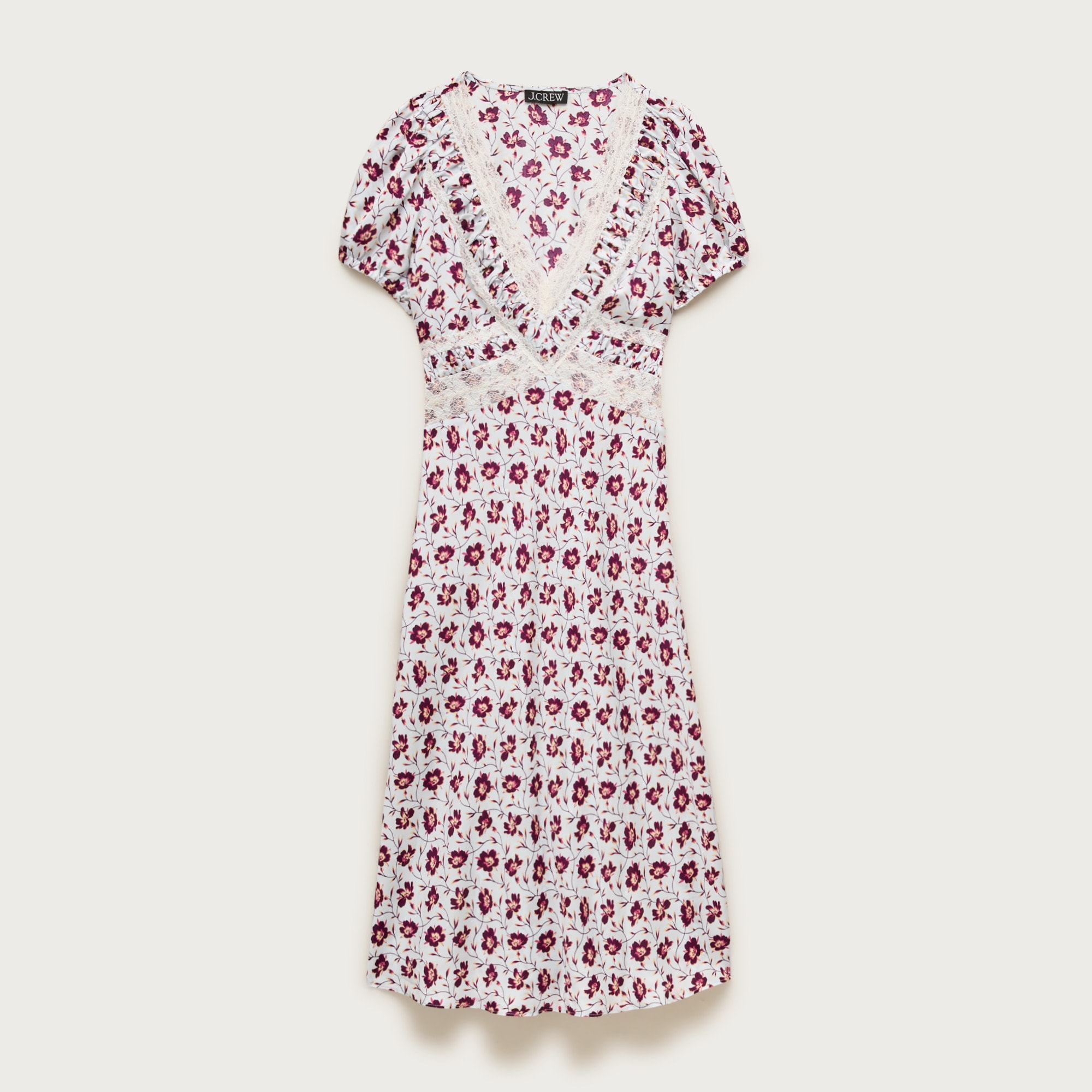 Lace dress in floral-print viscose twill