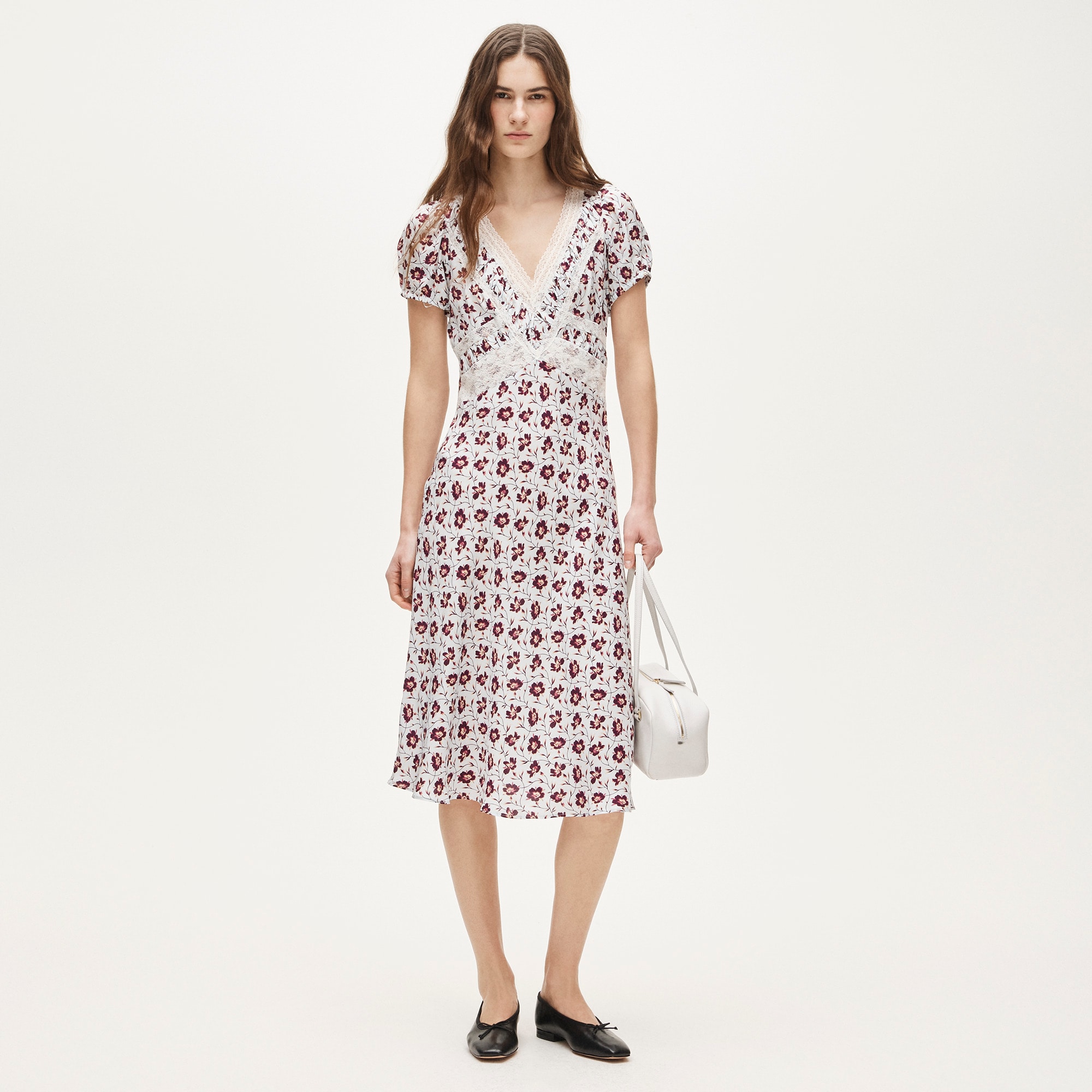 Lace dress in floral-print viscose twill