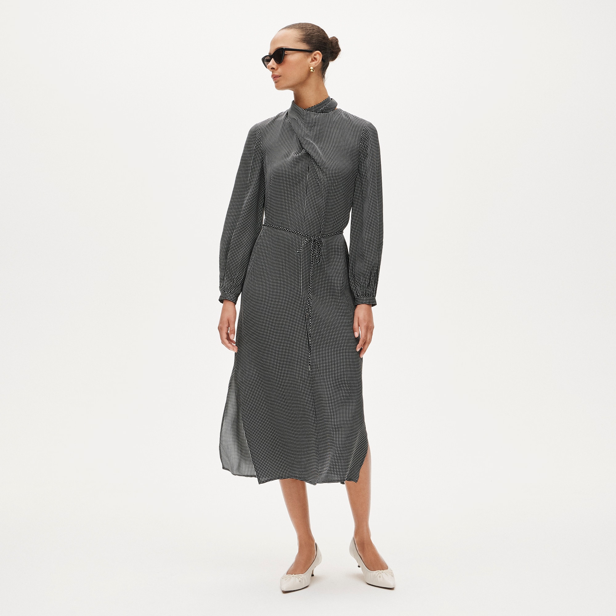 Scarf-neck midi shift dress