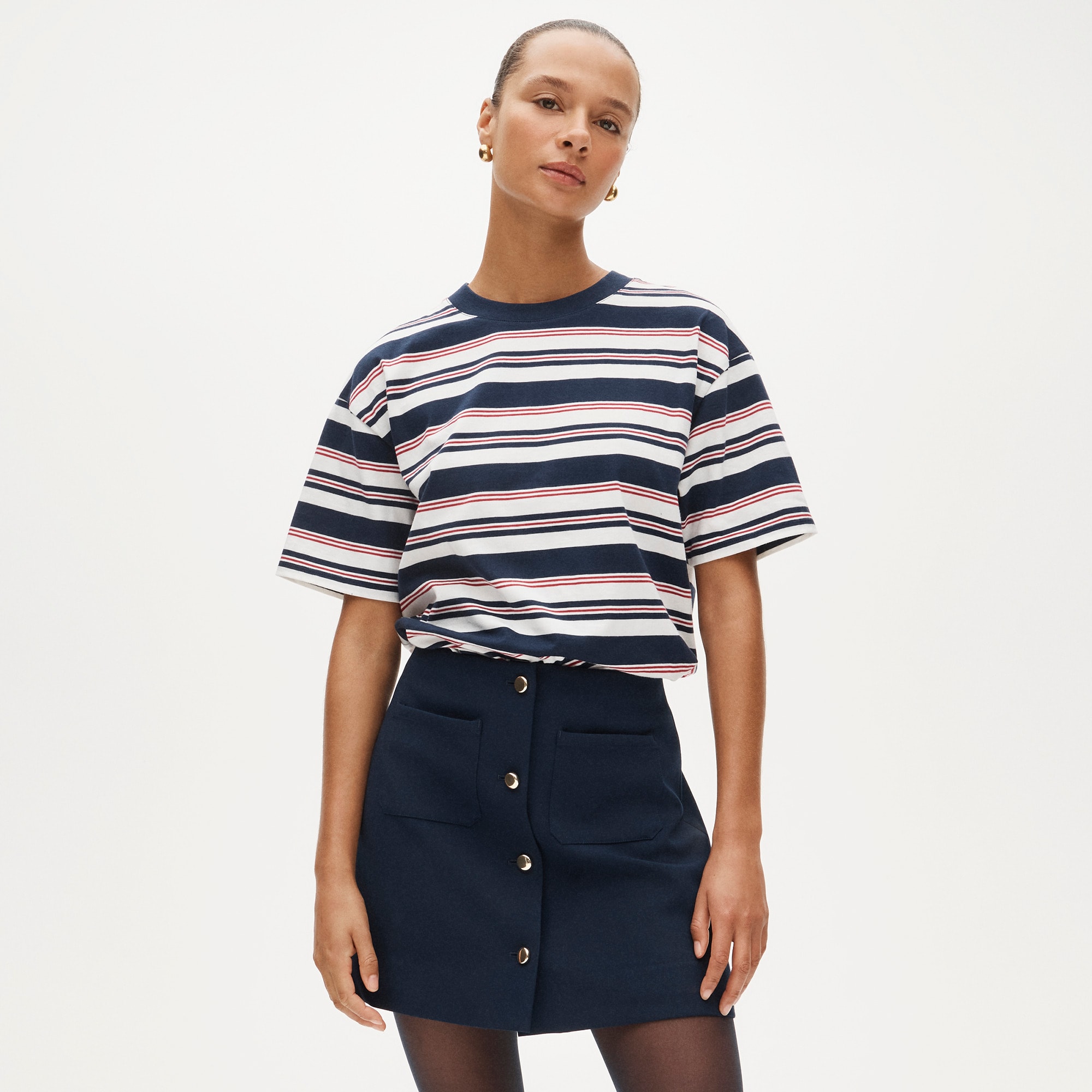Fairfax mini button-front skirt in four-season stretch