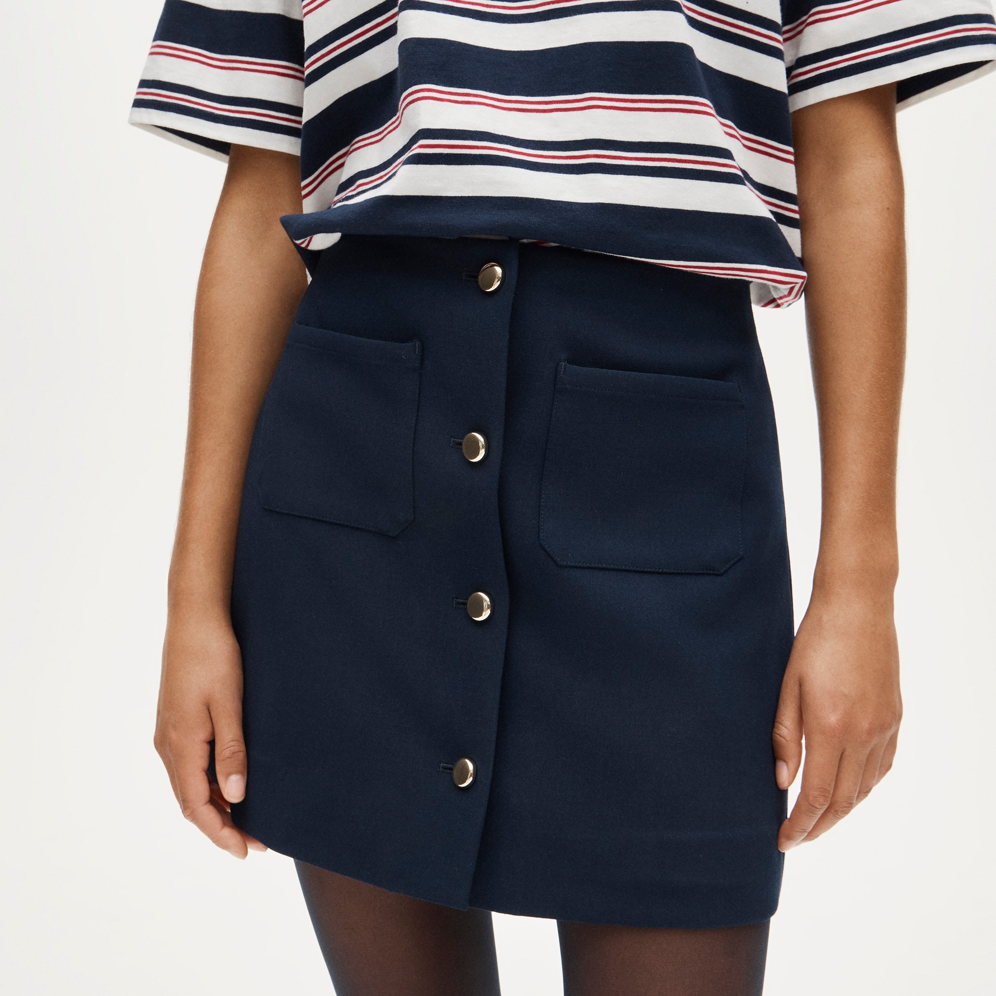 Fairfax mini button-front skirt in four-season stretch