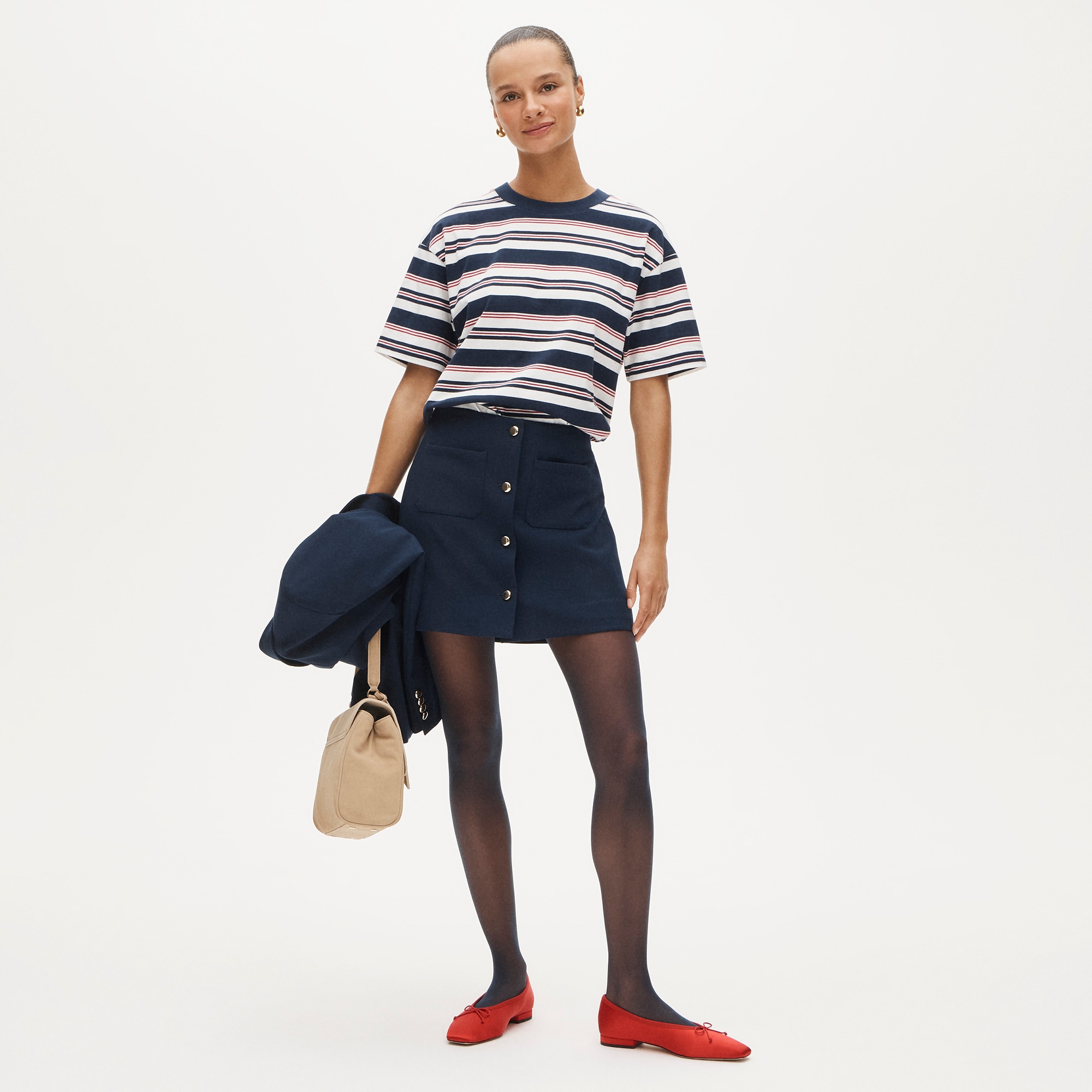 Fairfax mini button-front skirt in four-season stretch