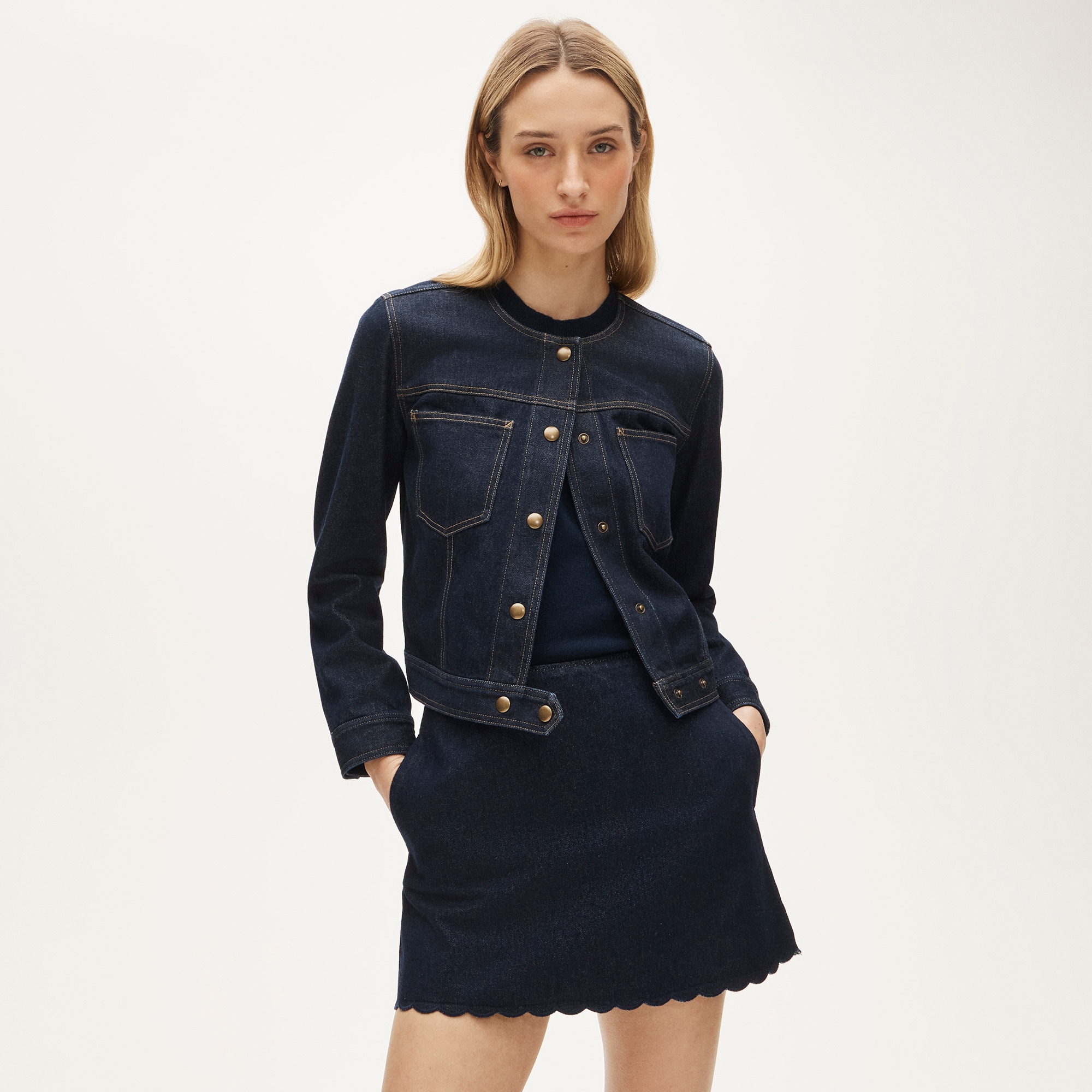 womens Fairfax scalloped mini skirt in denim