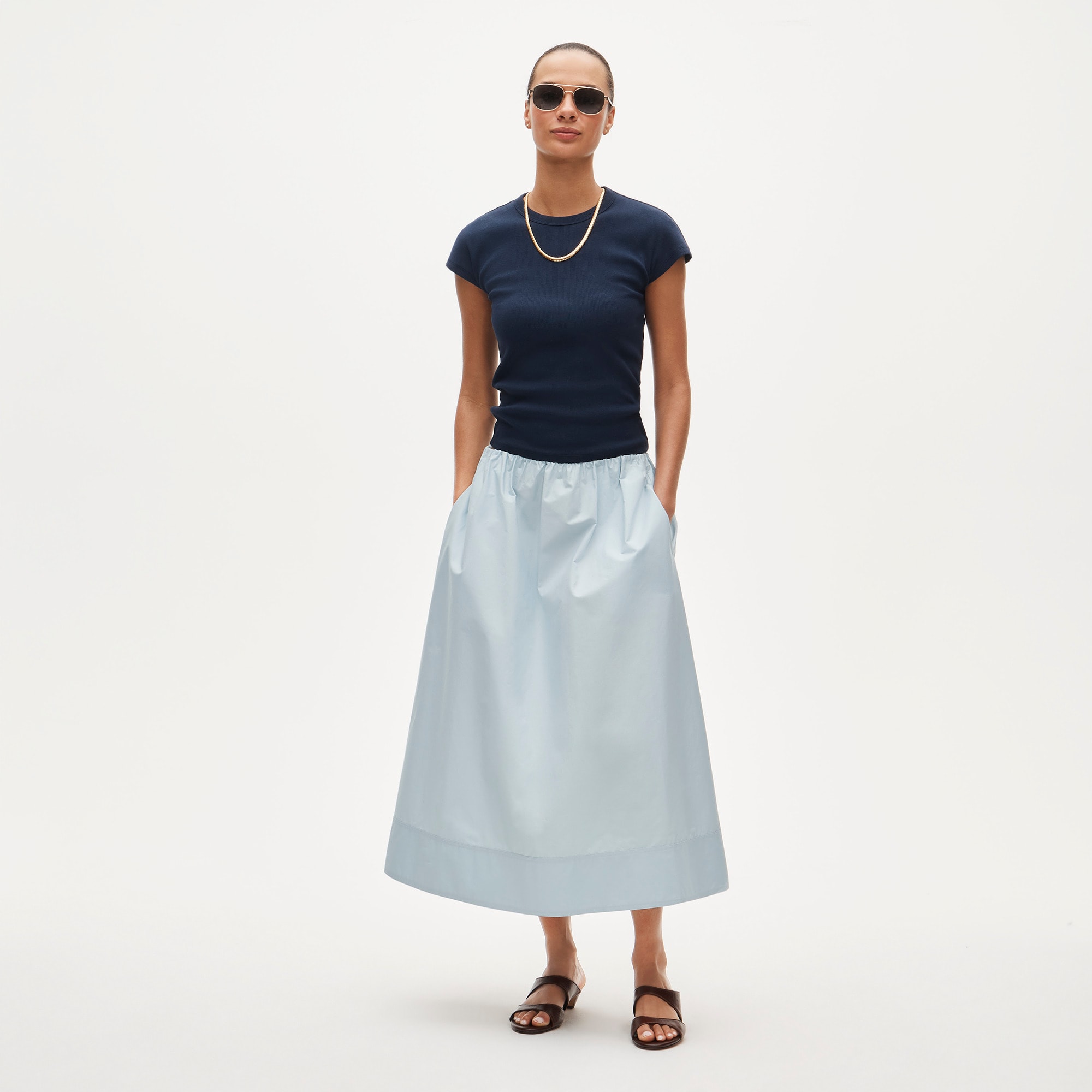 Pull-on midi skirt in cotton poplin