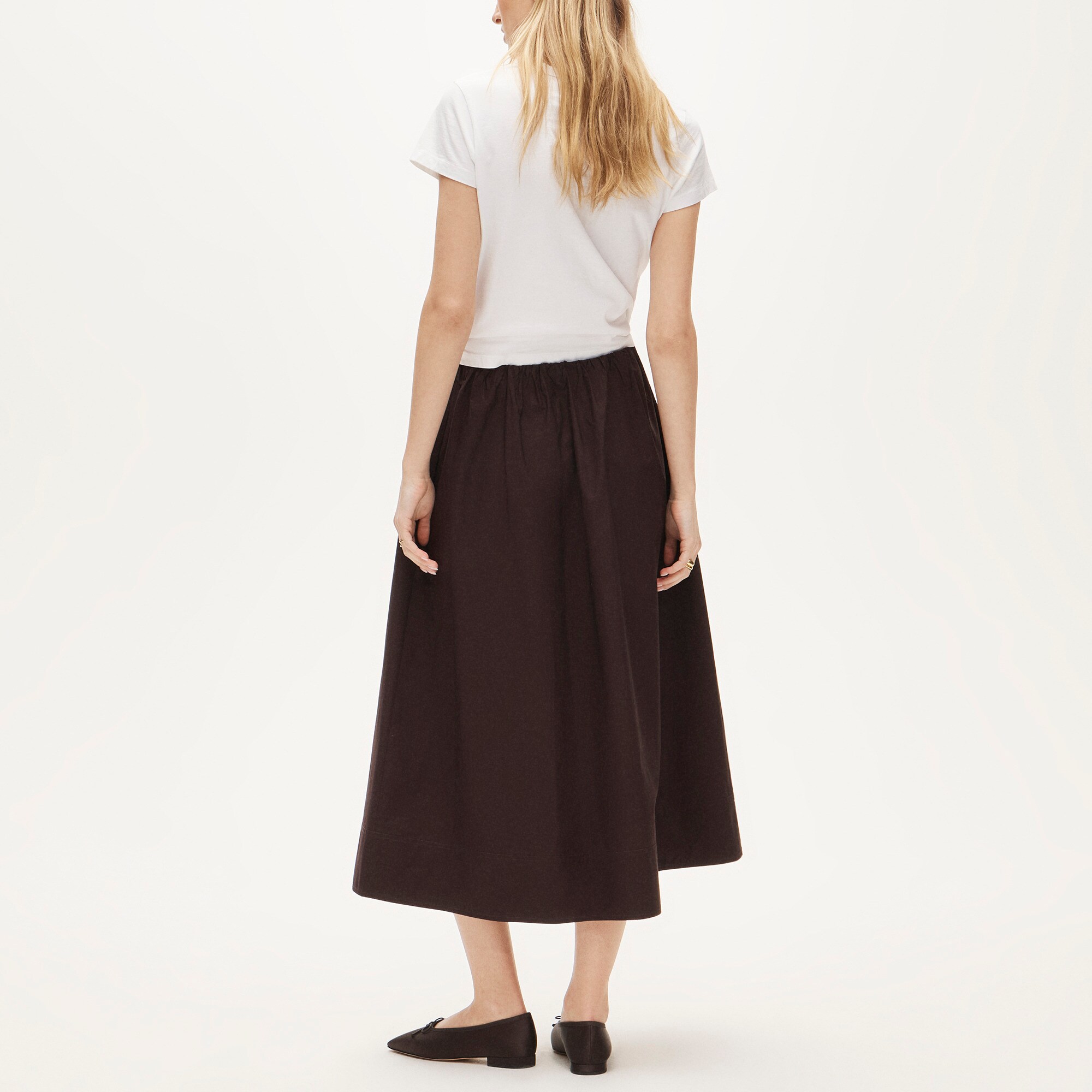 Pull-on midi skirt in cotton poplin
