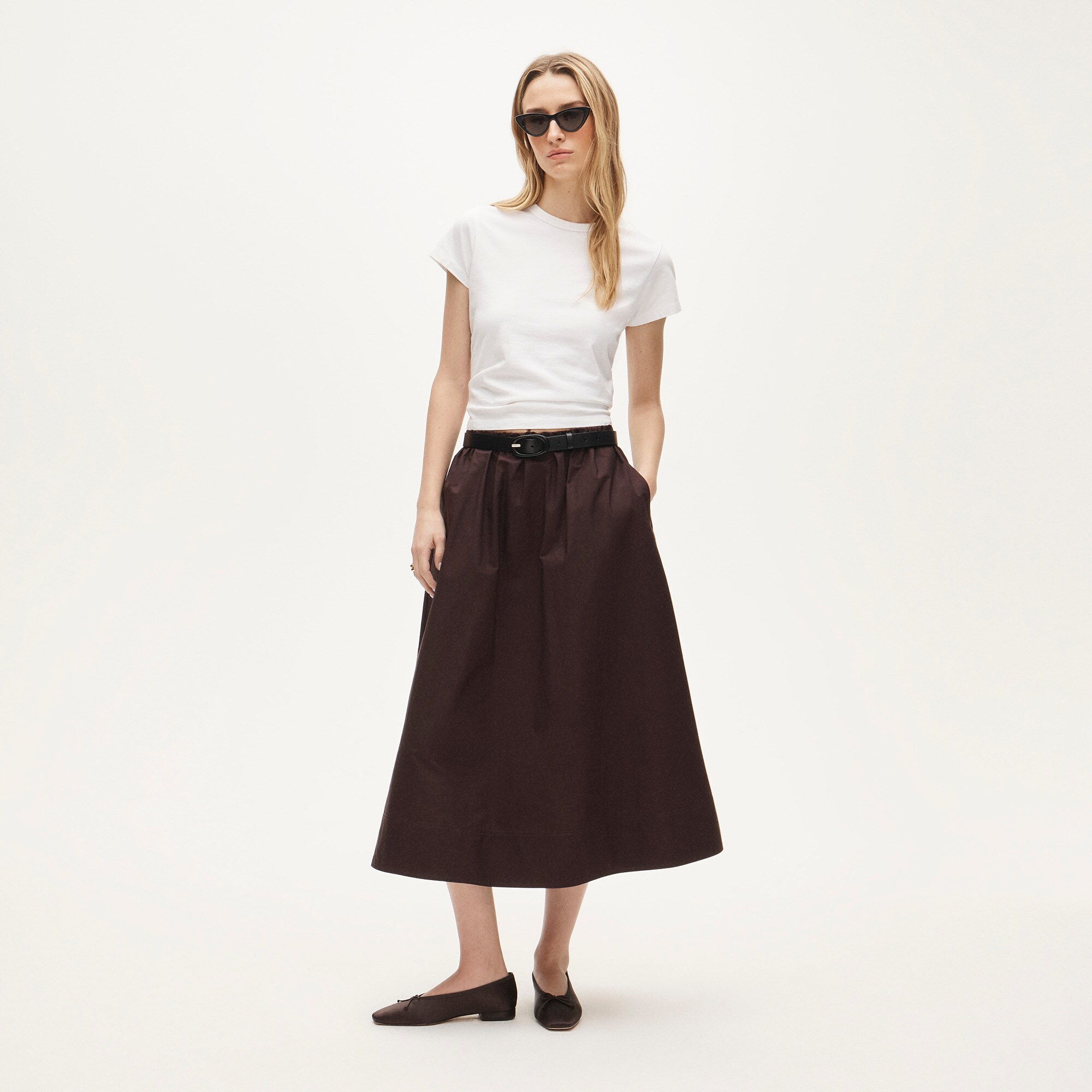 Pull-on midi skirt in cotton poplin