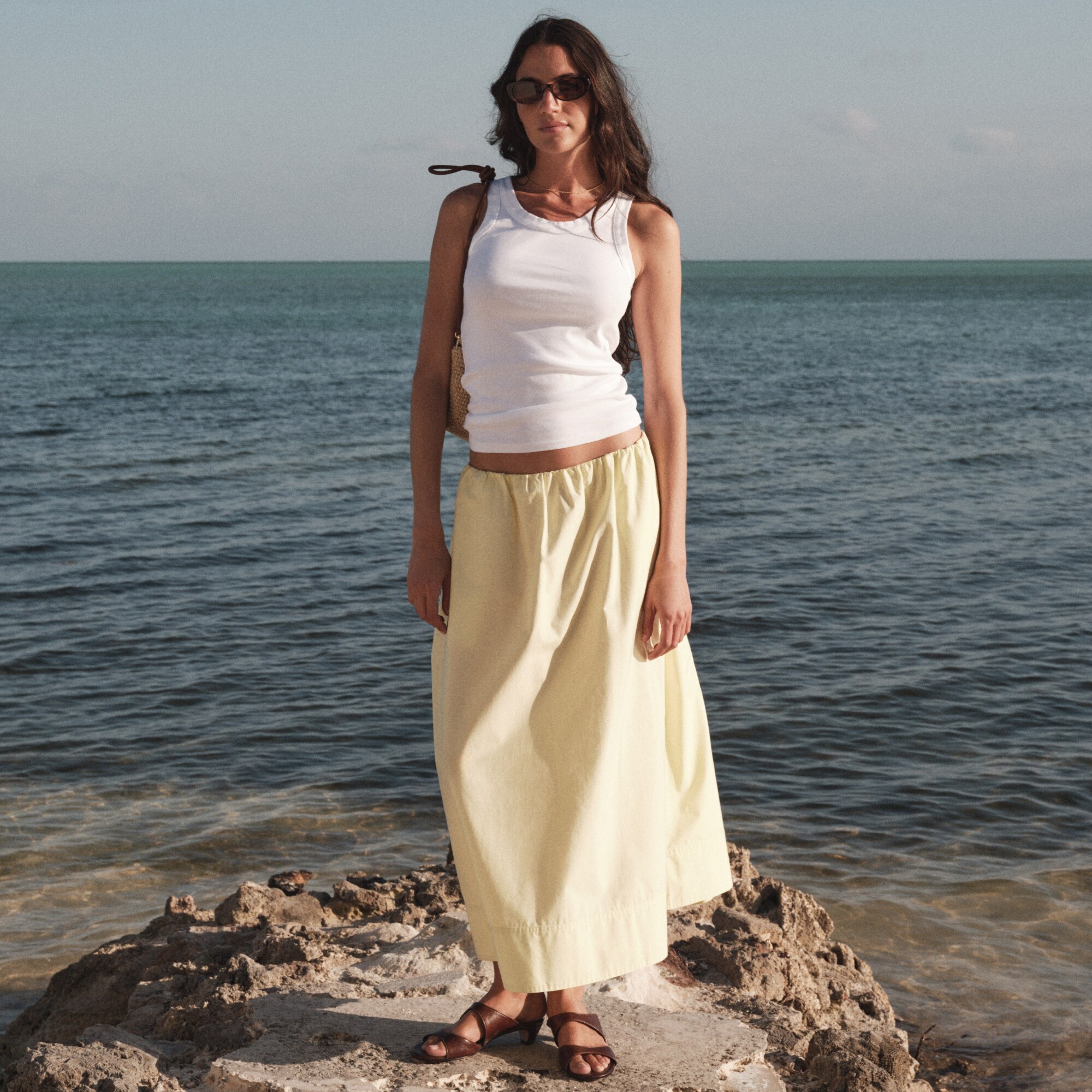 Pull-on midi skirt in cotton poplin