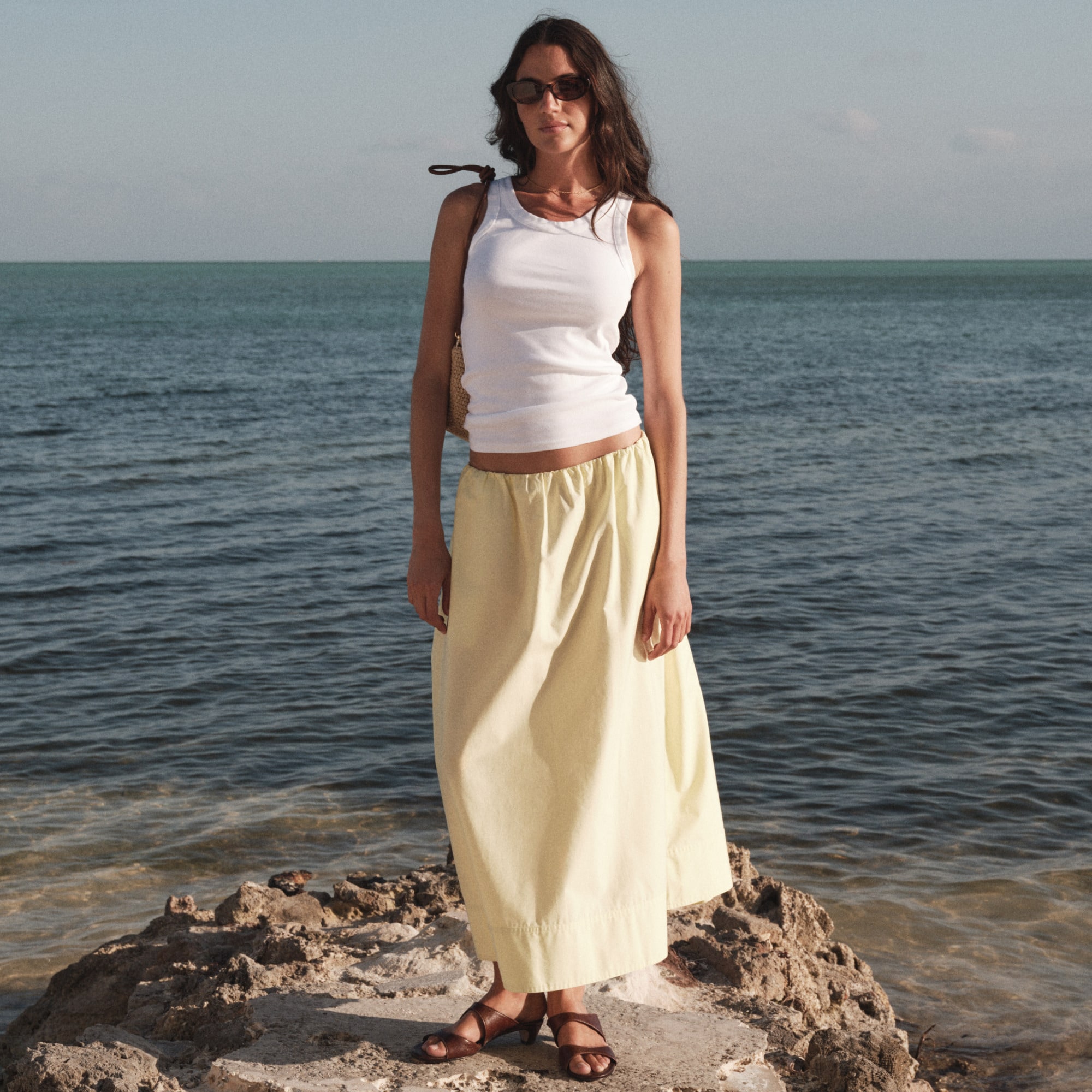 Pull-on midi skirt in cotton poplin