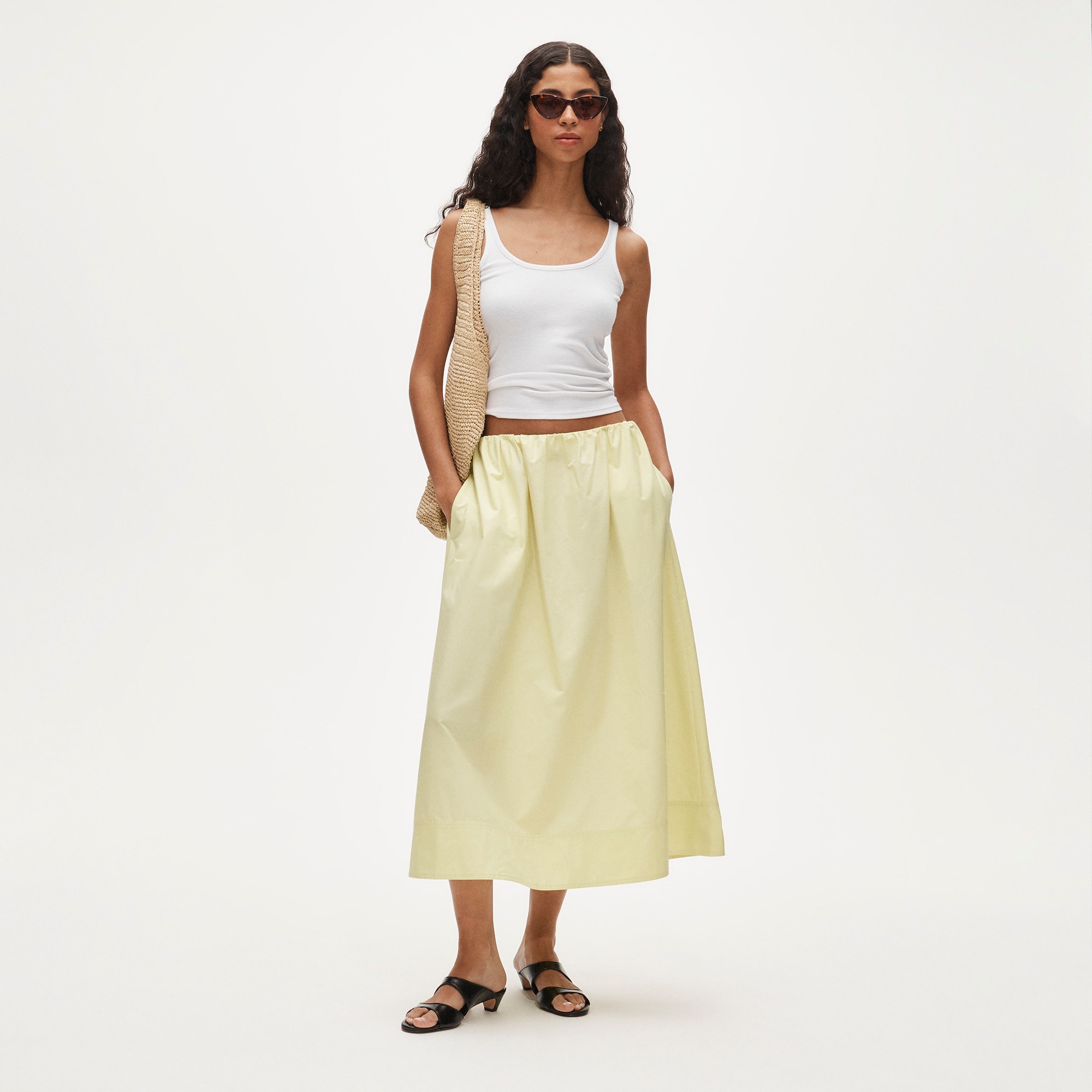 Pull-on midi skirt in cotton poplin