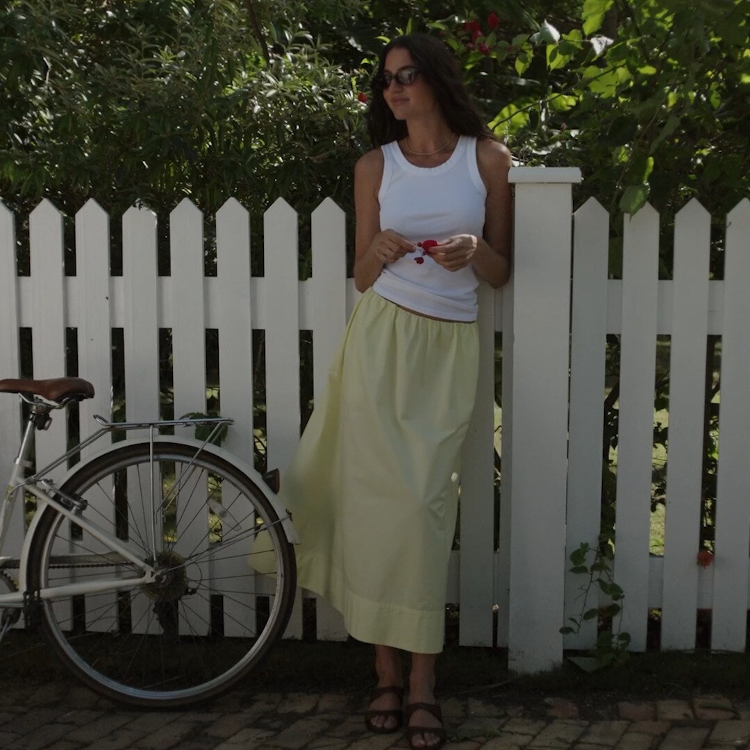 Pull-on midi skirt in cotton poplin