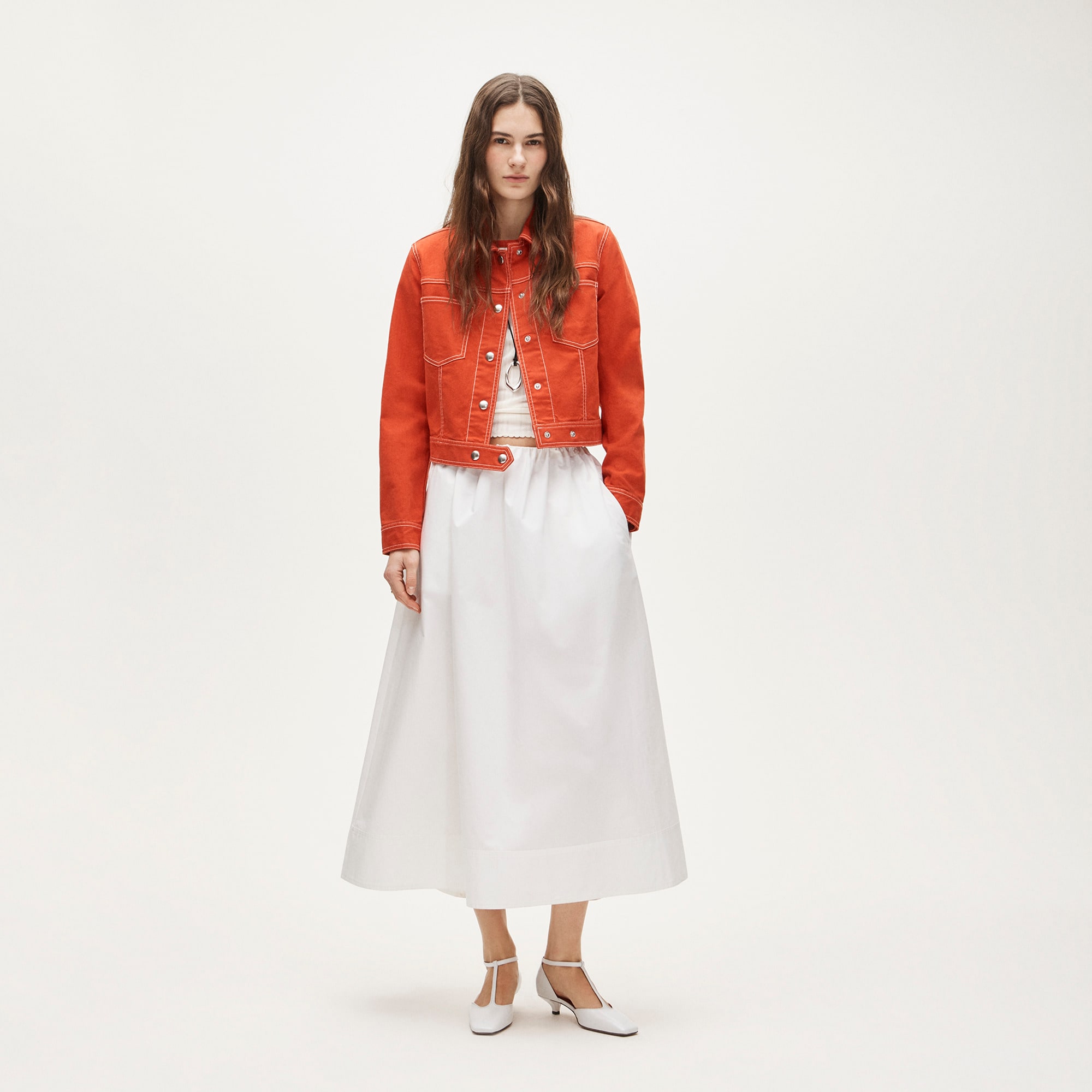 Pull-on midi skirt in cotton poplin