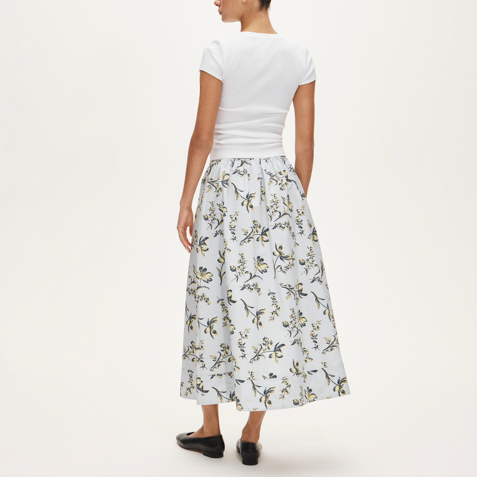 Pull-on midi skirt in lotus print - image 4