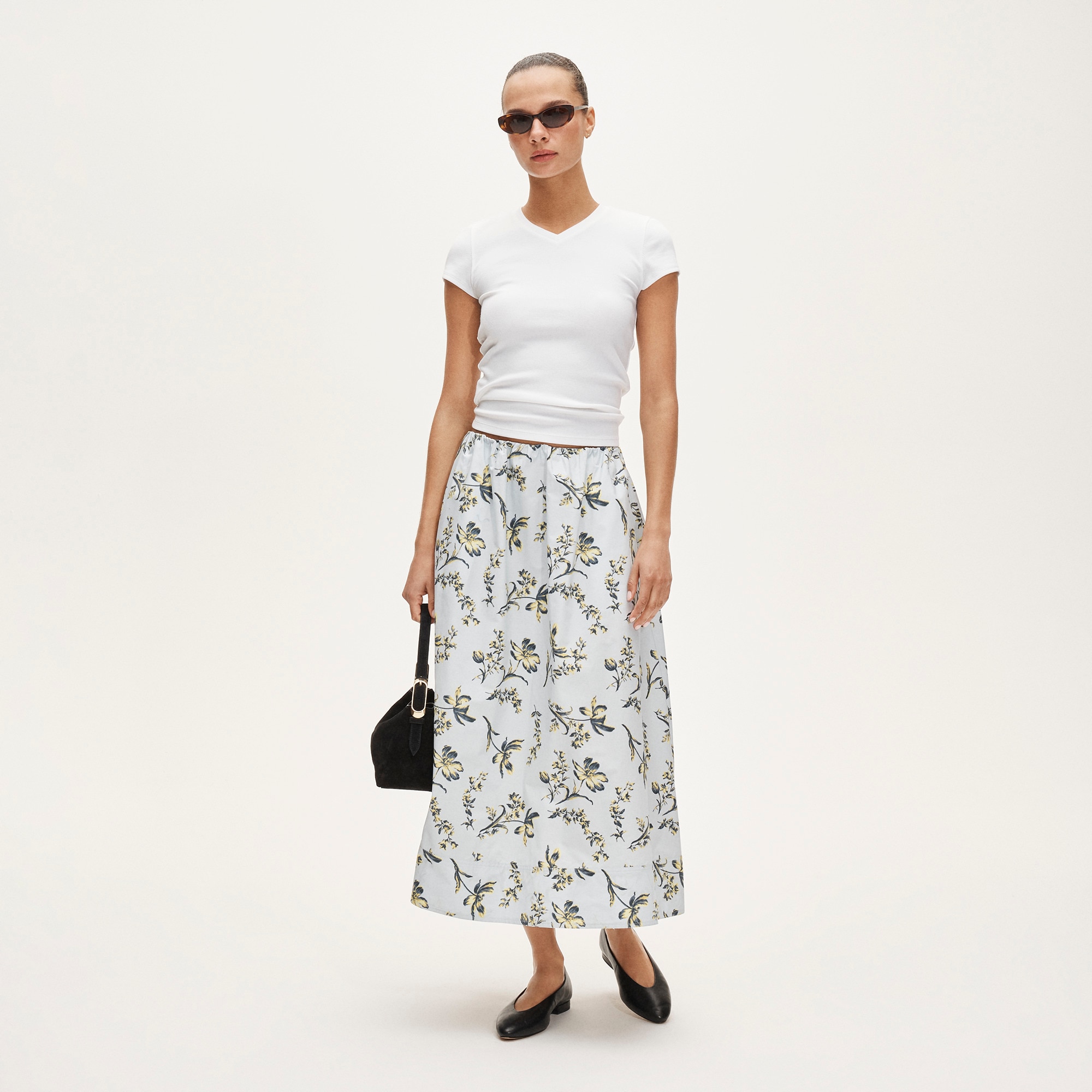 womens Pull-on midi skirt in cotton poplin floral