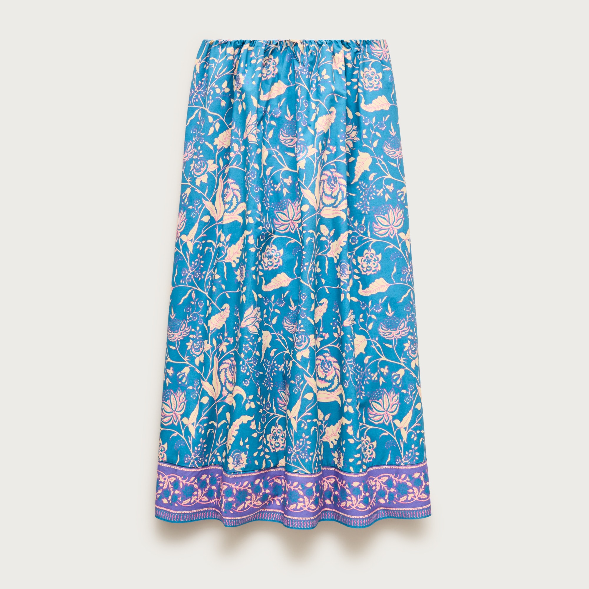  Pull-on midi skirt in cotton poplin block print