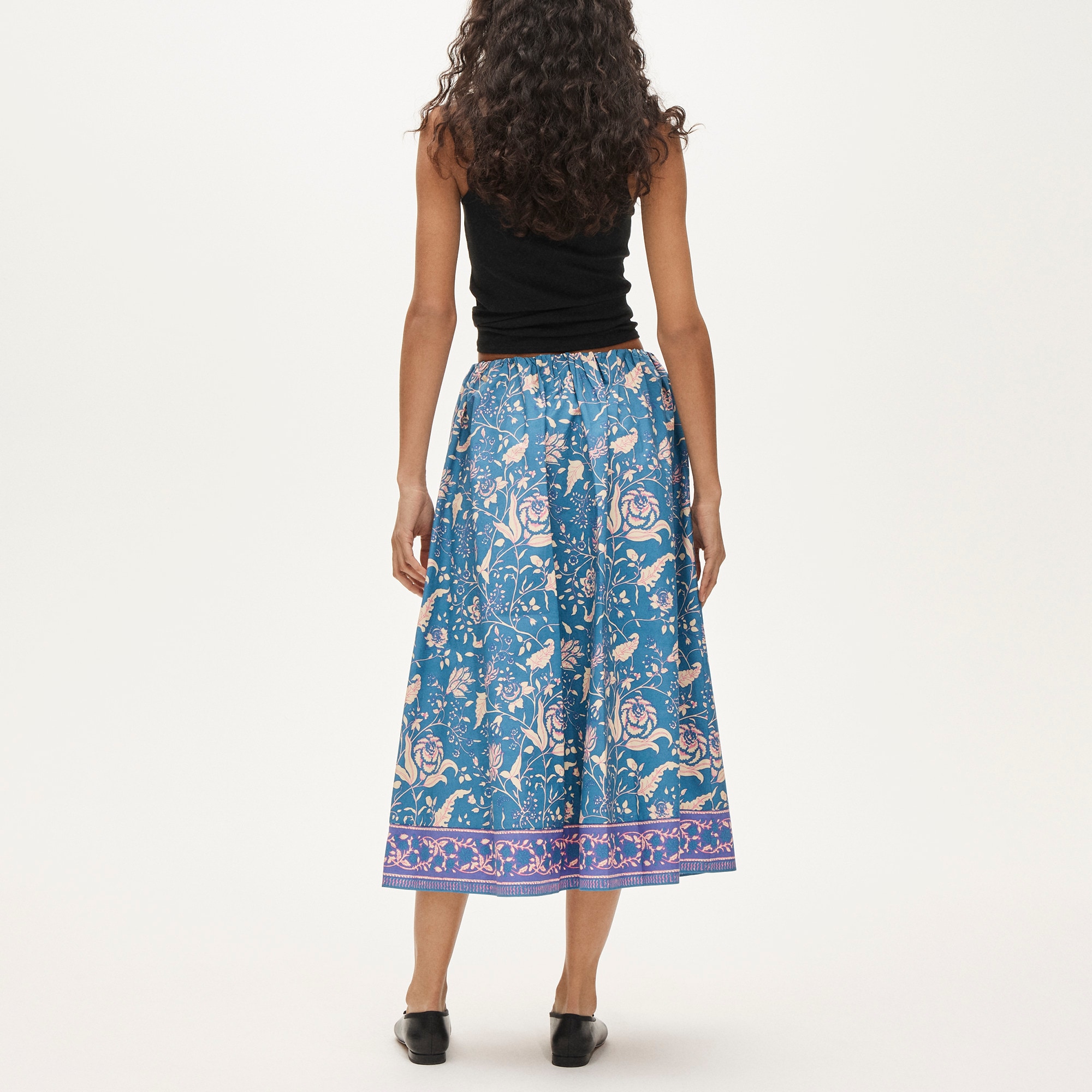 Pull-on midi skirt in block print