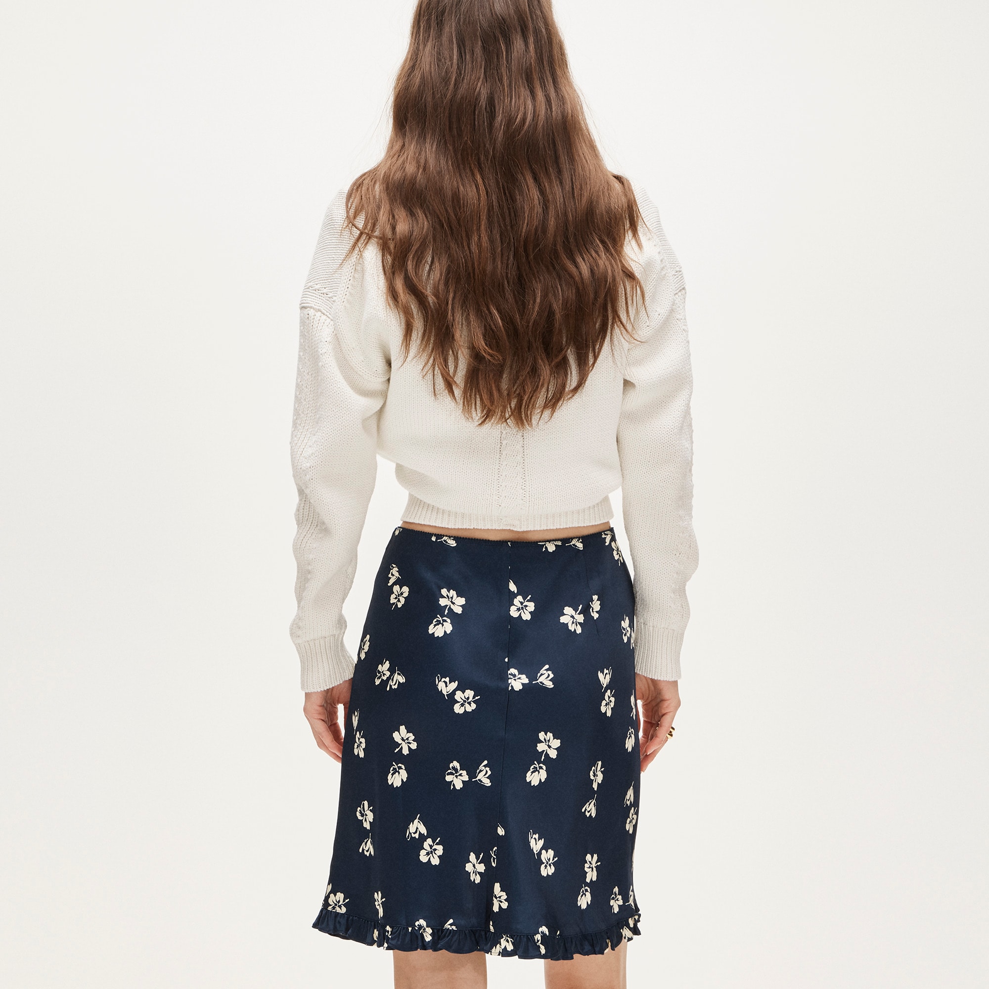 Side-ruffle Slip Skirt In Viscose Charmeuse Floral For Women | J.Crew