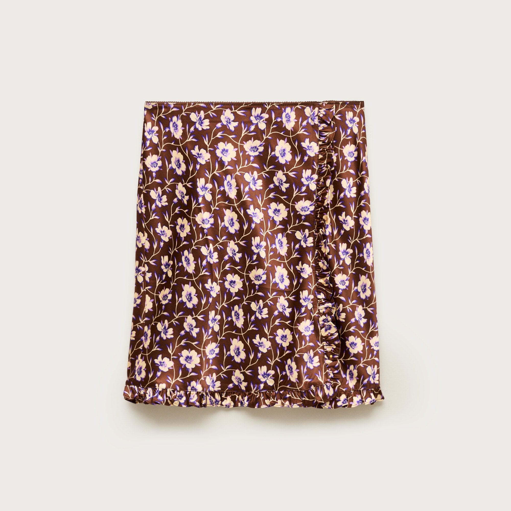 Side-ruffle slip skirt in viscose charmeuse floral