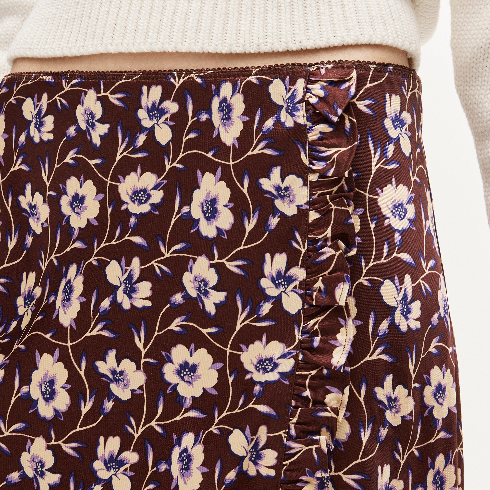 Side-ruffle Slip Skirt In Viscose Charmeuse Floral For Women | J.Crew