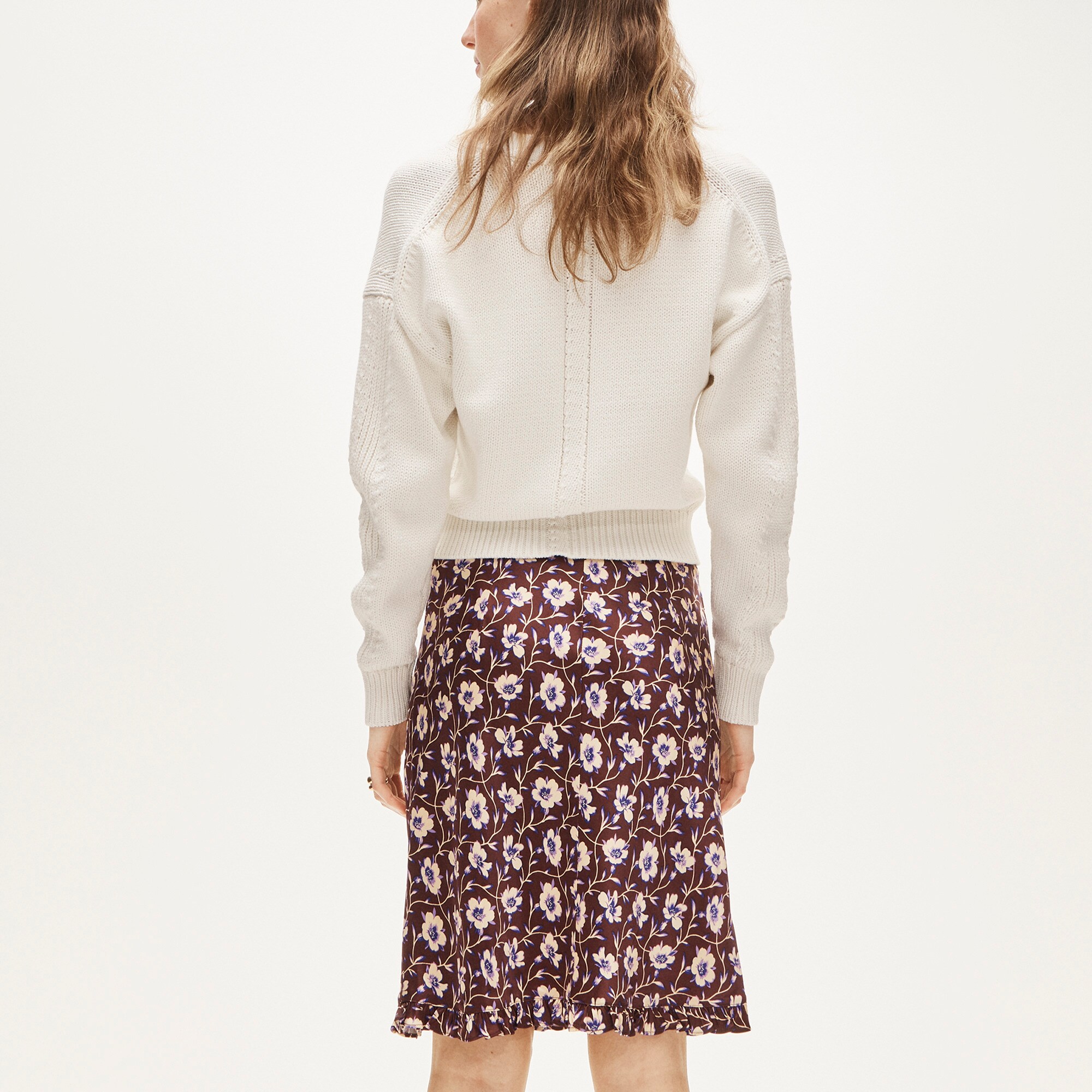 Side-ruffle slip skirt in viscose charmeuse floral