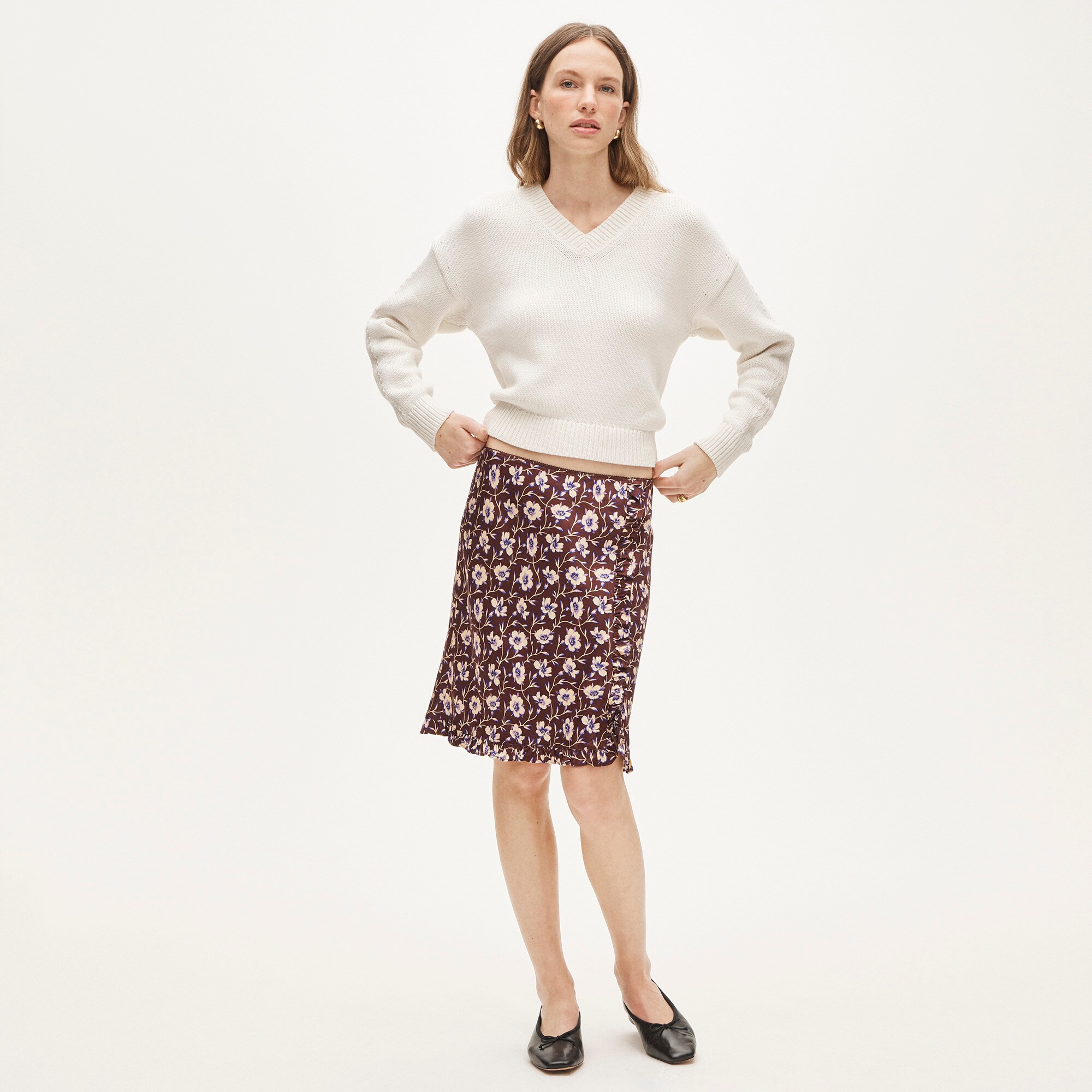 Side-ruffle Slip Skirt In Viscose Charmeuse Floral For Women | J.Crew