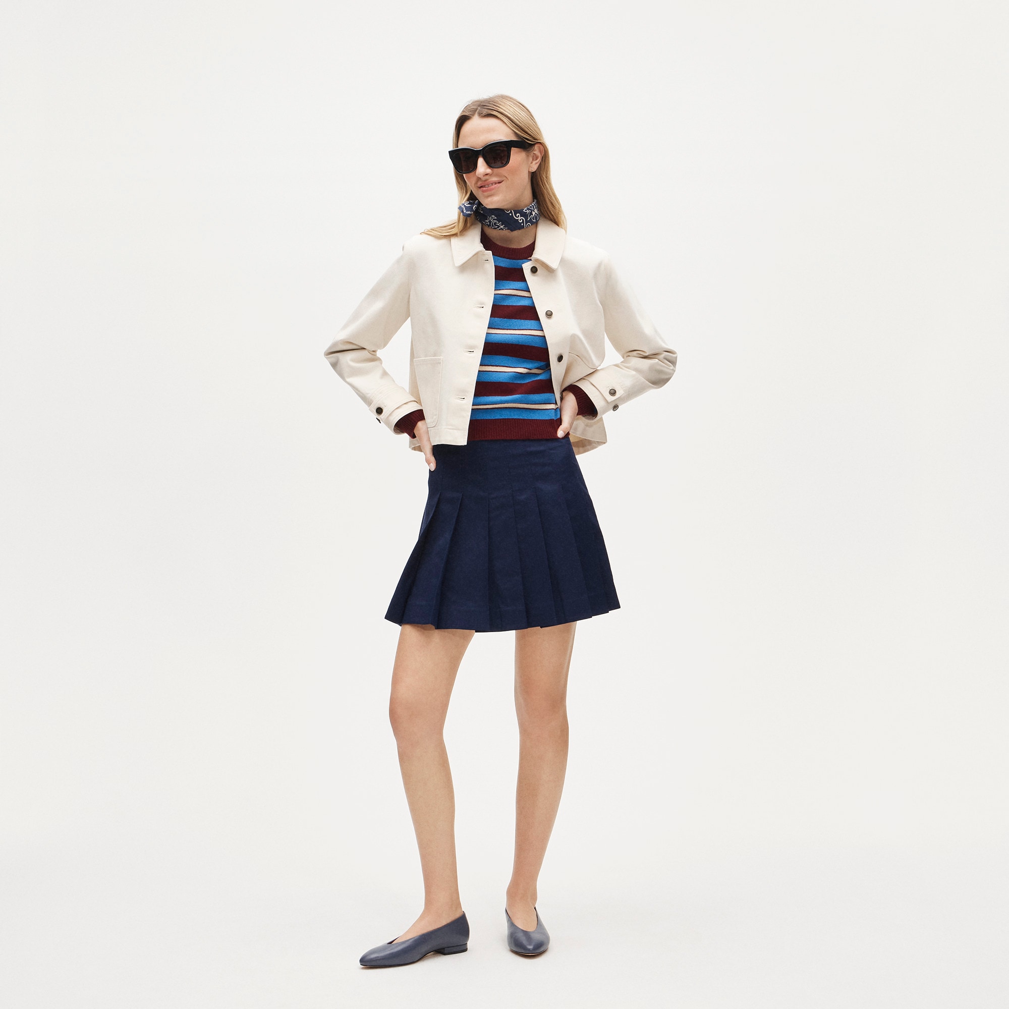 Petite pleated mini skirt in Gramercy linen blend - Blue