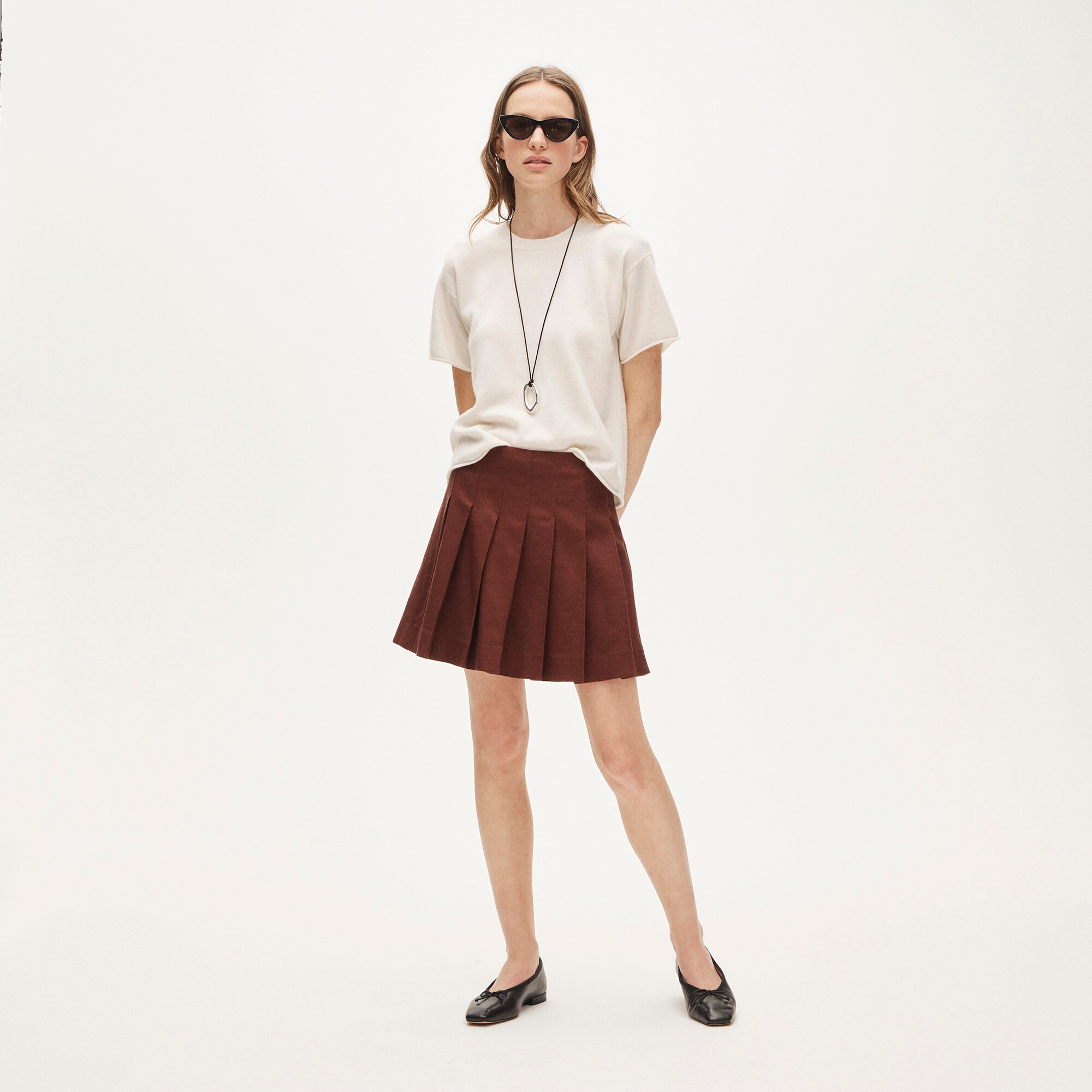 womens Pleated mini skirt in Gramercy linen blend