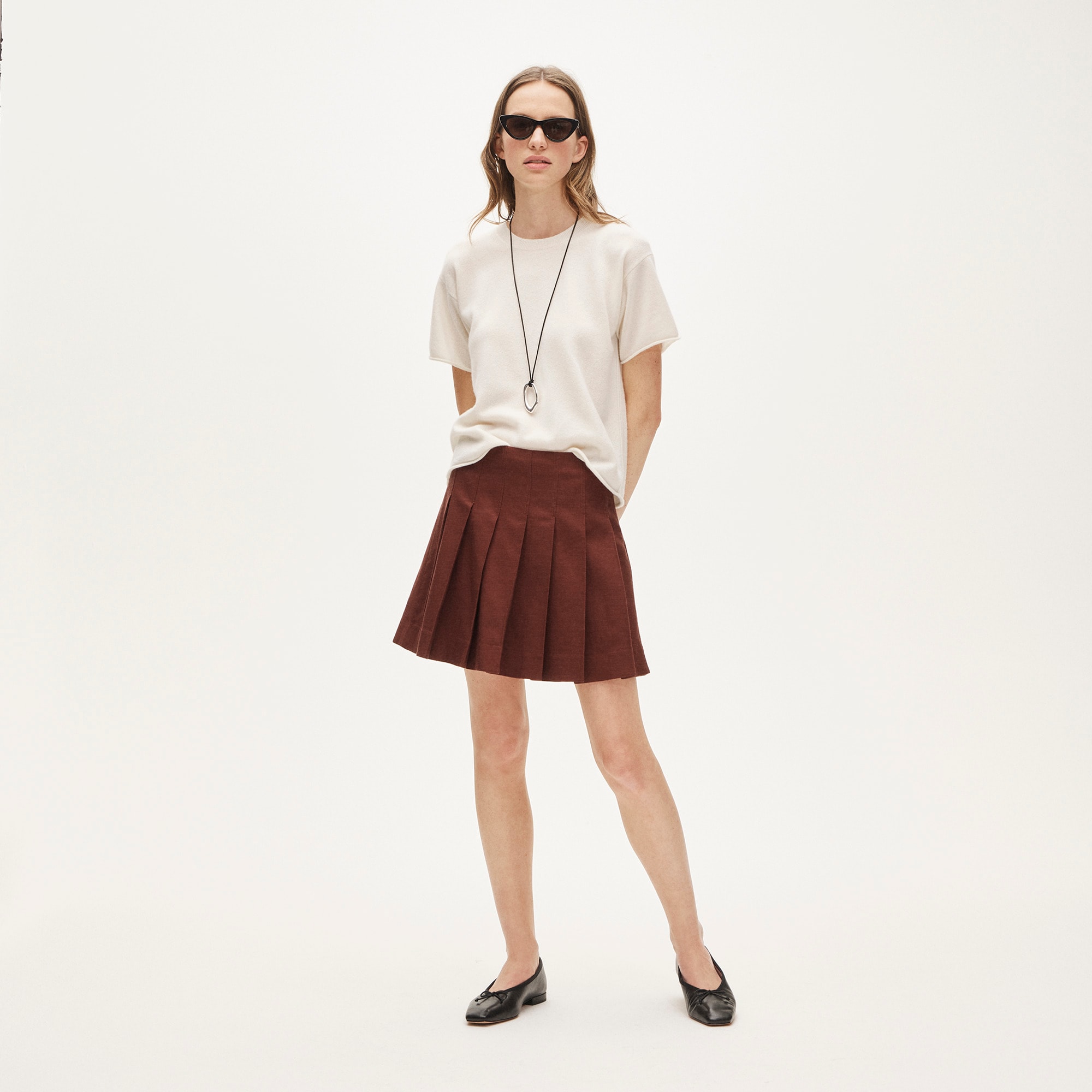 Pleated mini skirt in Gramercy linen blend