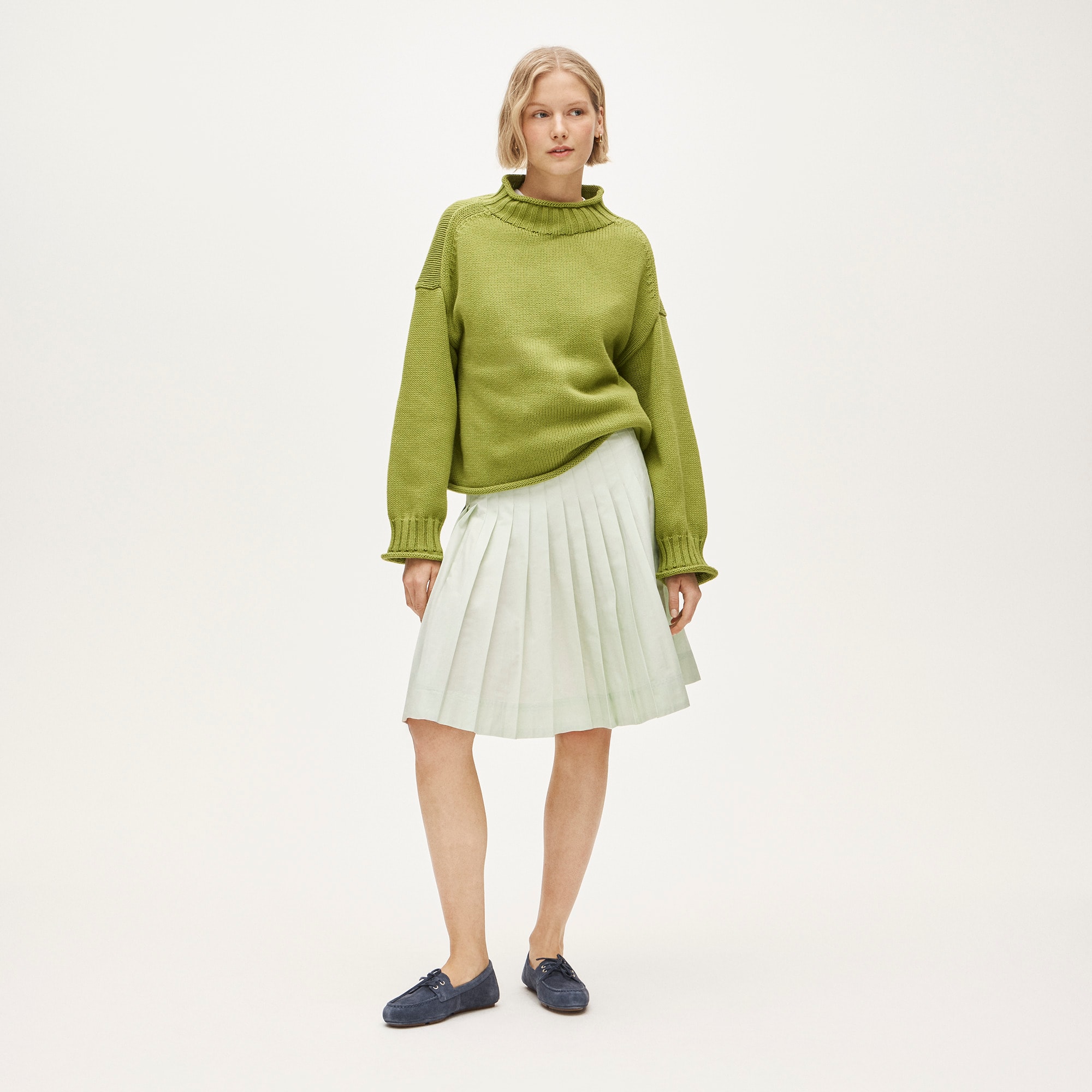 Petite pleated midi skirt in cotton poplin - Green